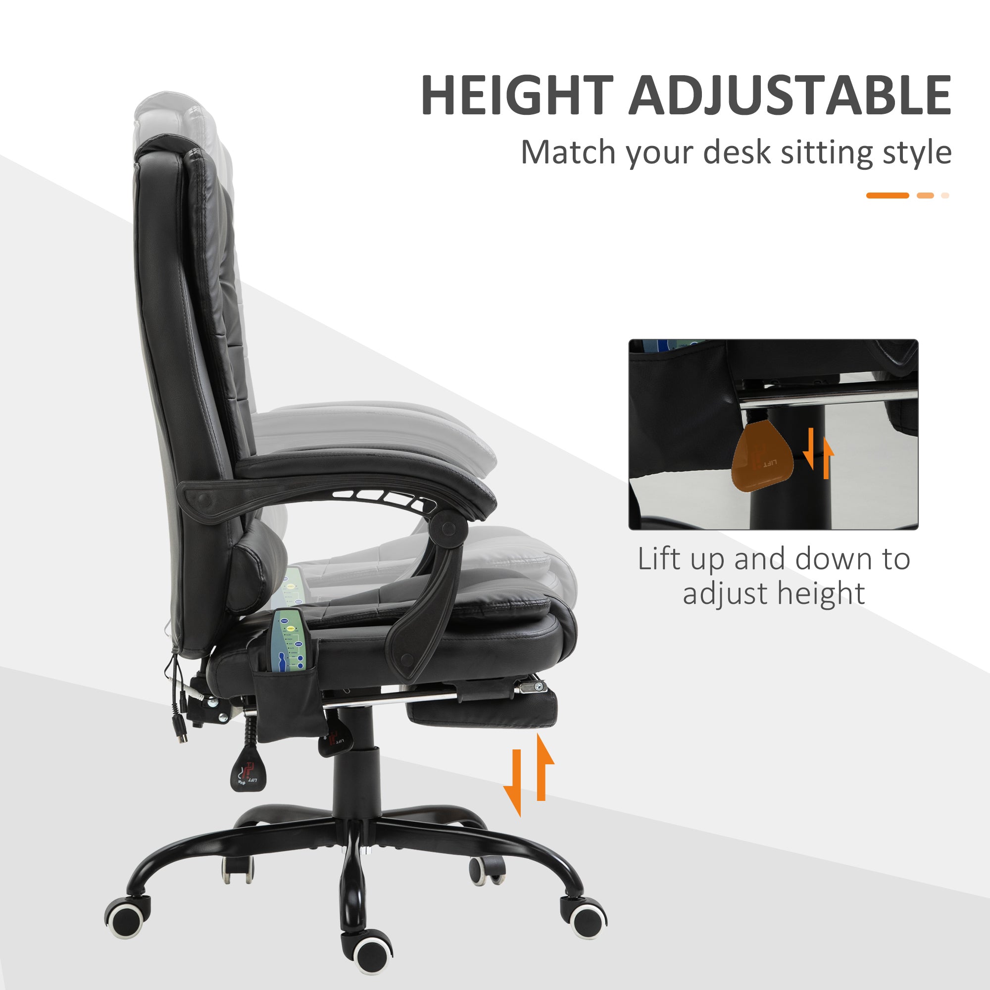 7-Point Vibrating Massage Office Chair High Back Executive Recliner with Lumbar Support, Footrest, Reclining Back, Adjustable Height, Black