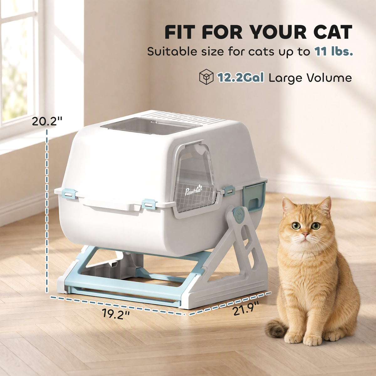 Semi-Automatic Quick Cleaning Cat Litter Box with Lid, Enclosed Cat Litter Box, Flip-to-Clean, Light Blue