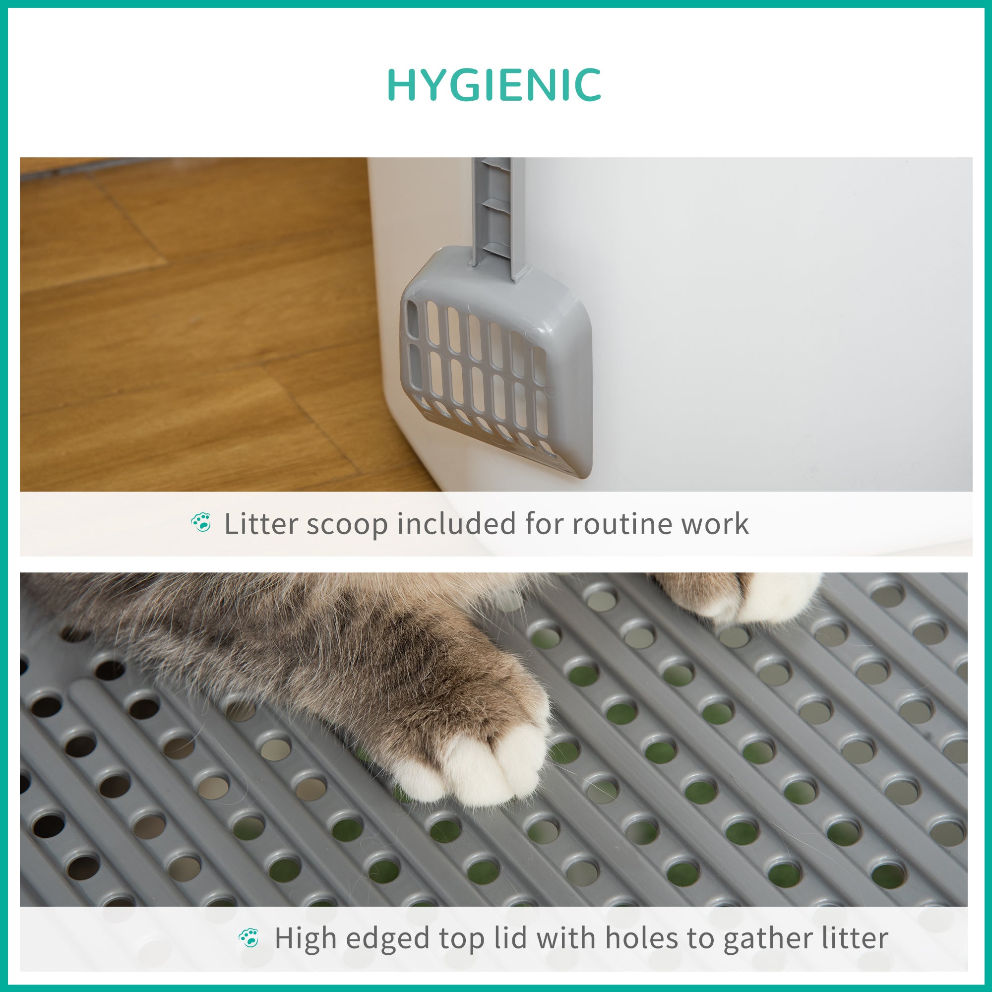 Covered Cat Litter Box, Easy Cleaning Kitty Litter Box with Front Entrance, Top Exit, Scoop, for Odor Control, White - White - Image 4