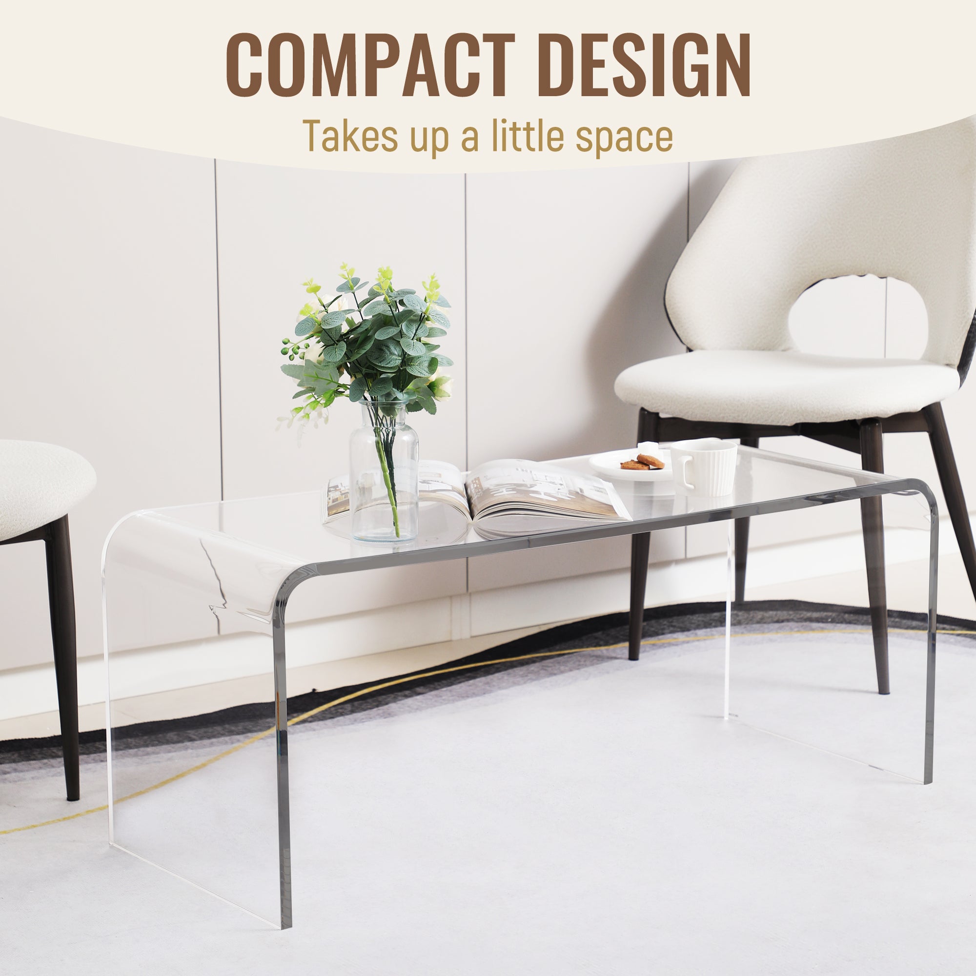 Acrylic Coffee Table 39" Long Rectangle Tea Table for Living Room Clear