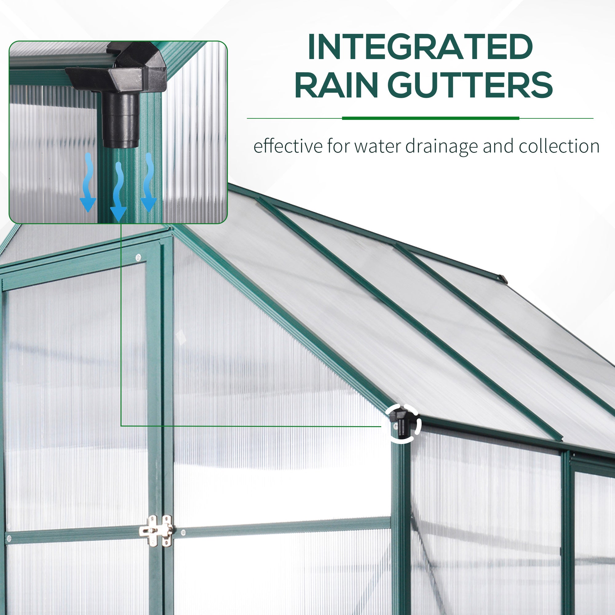 8' x 6' Greenhouse for Outdoors, Polycarbonate Greenhouse with Roof Vent and Rain Gutter, Aluminum Walk-in Green House for Outside for Patio Backyard Garden, Green - Transparent, green - Image 8