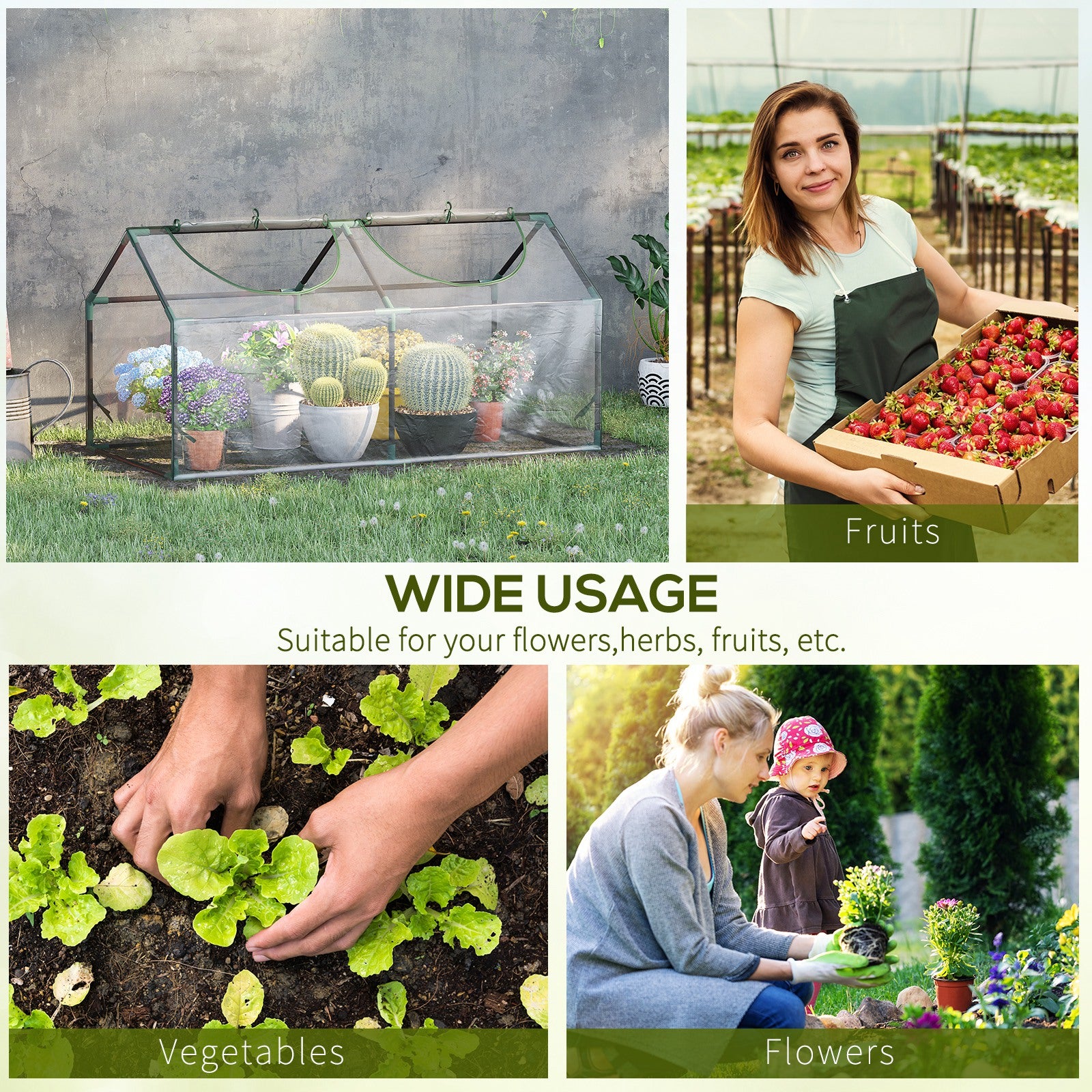 4' x 2' x 2' Portable Mini Greenhouse, Small Green House with PVC Cover, Roll-up Zippered Windows for Indoor, Outdoor Garden, Clear - Clear - Image 7