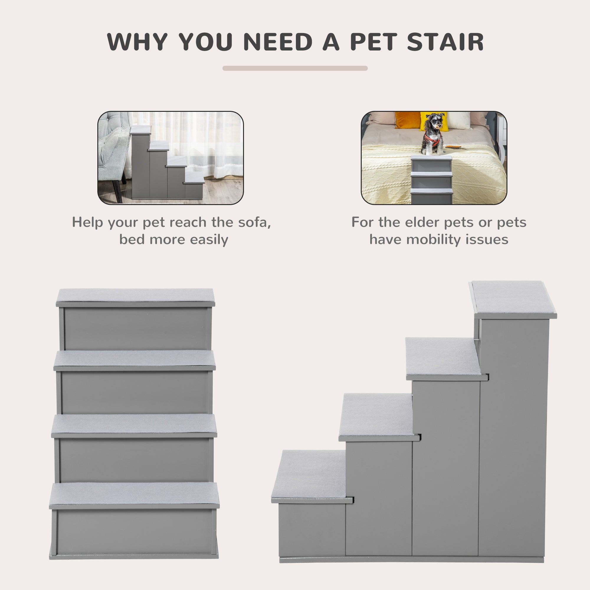 Pet Stairs, Small Dog Steps for Couch Bed with Cushioned Removable Covering, 15.75" x 23.25" x 21.25", Grey - Grey - Image 5