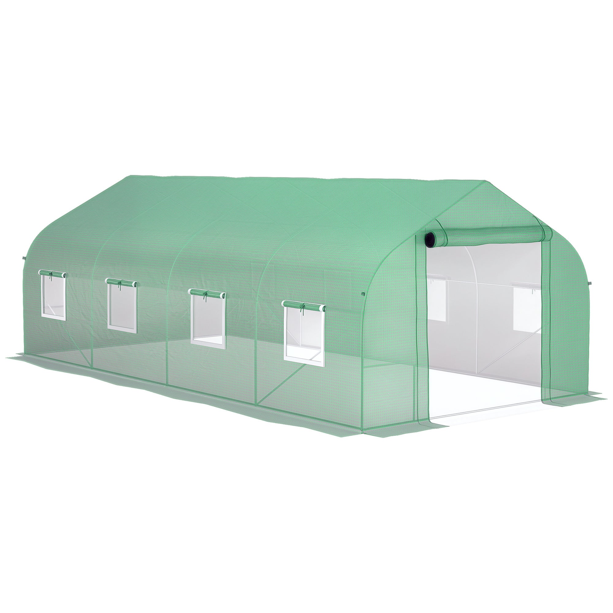 20' x 10' x 7' Walk-in Tunnel Greenhouse with Zippered Mesh Door and 8 Mesh Windows, Gardening Plant Hot House with Galvanized Steel Hoops, Green - Green