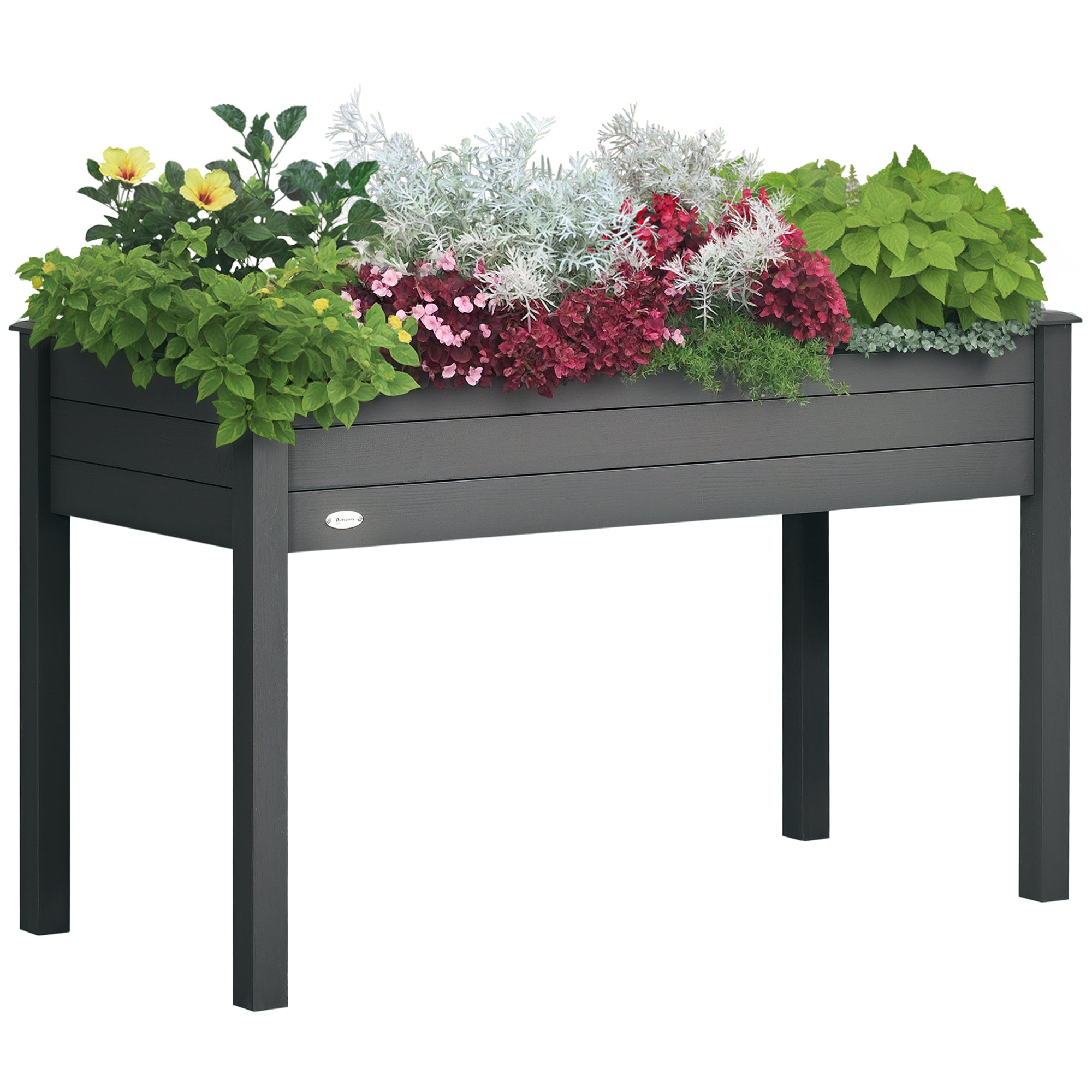 48" Raised Garden Bed, Elevated Wooden Planter Box with Holes for Vegetables, Herb, Flowers for Backyard, Dark Gray - Dark Gray