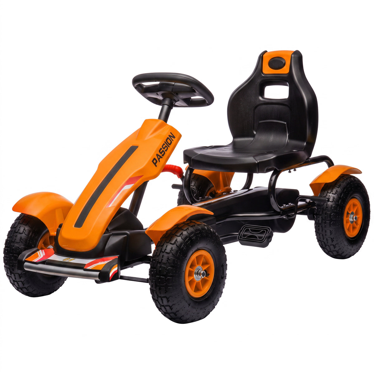 Kids Pedal Go Kart, Outdoor Ride on Toys with Adjustable Seat, Sharp Handling, Handbrake, 4 Non-Slip Rubber Wheels for Boys & Girls Aged 5-12 Years Old, Orange