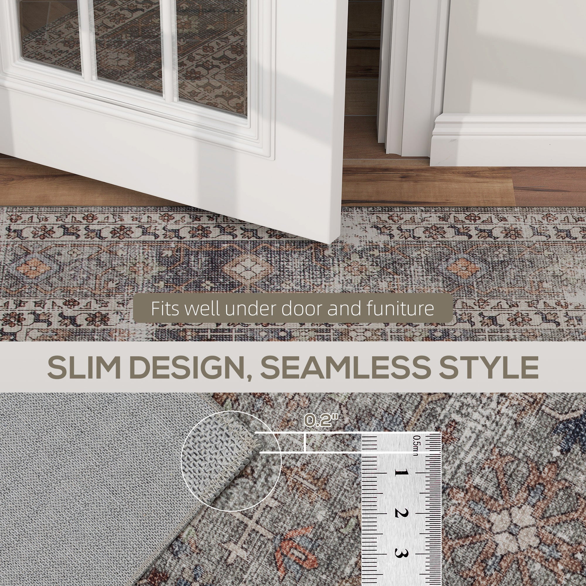 Machine Washable Area Rug 5x7, Non-Slip Traditional Floor Cover Foldable Carpet for Living Room, Dark Mixed-Brown