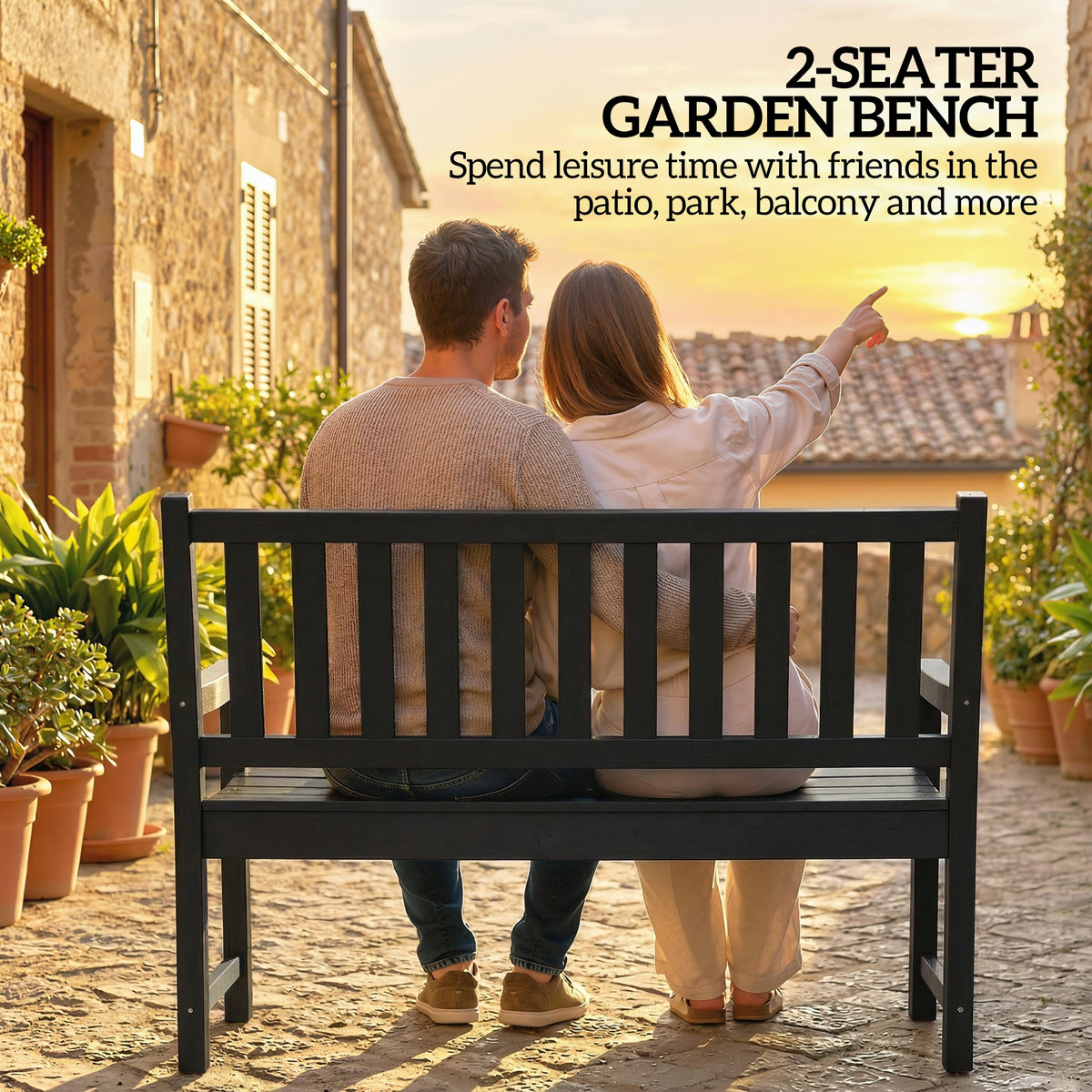 2-Person Garden Bench, HDPE Outdoor Bench with 530 lbs Capacity, Curved Seat for Backyard, Park, Porch, Lawn, Black