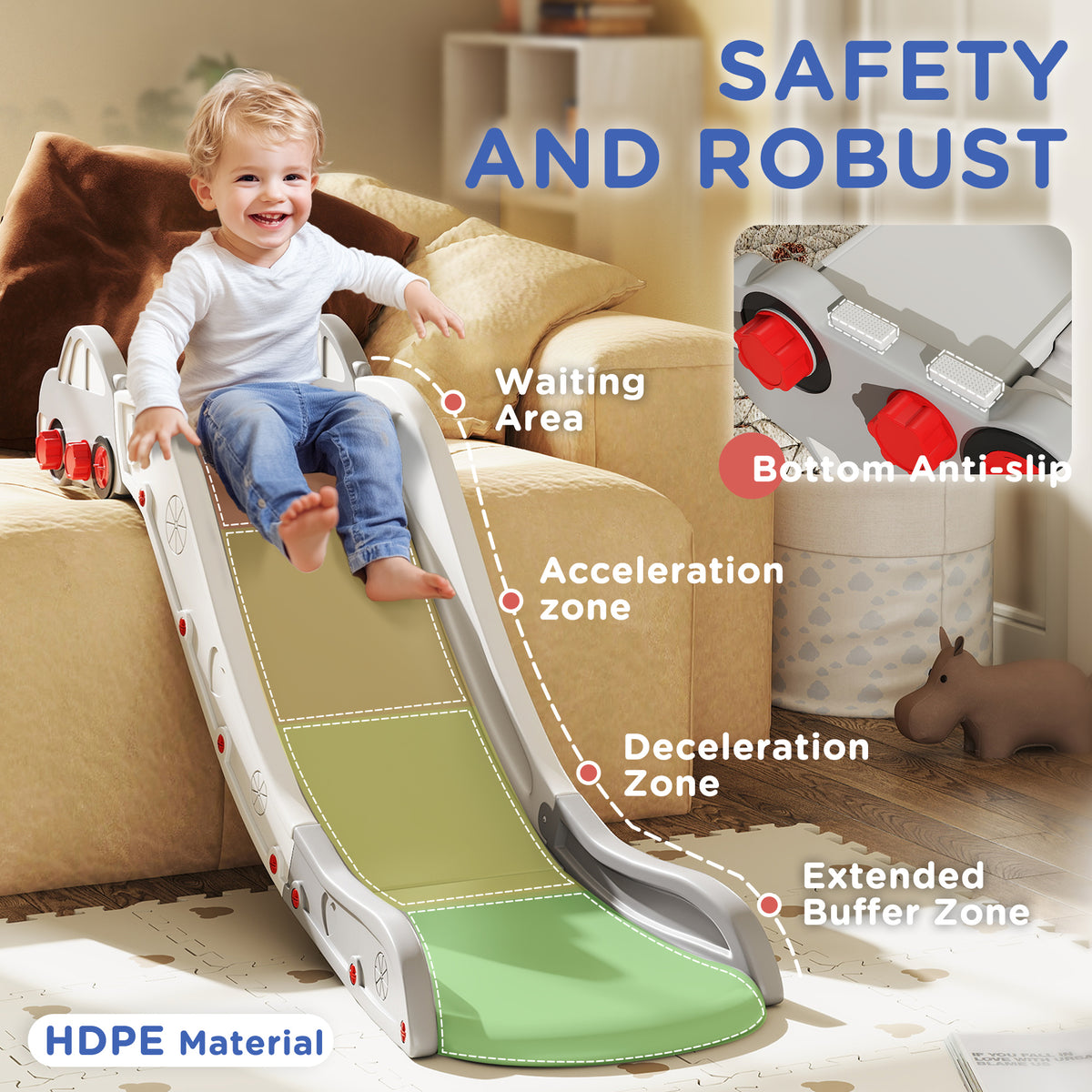 Extra Length Toddler Slide for Bed, Sofa, Easy to Assemble, Gray