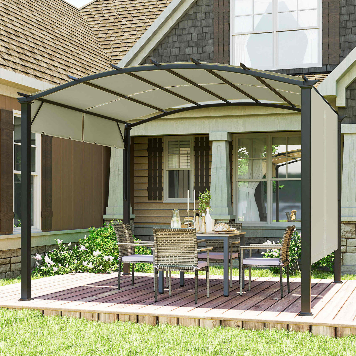 11' x 11' Outdoor Retractable Pergola Canopy for Backyard, Beige