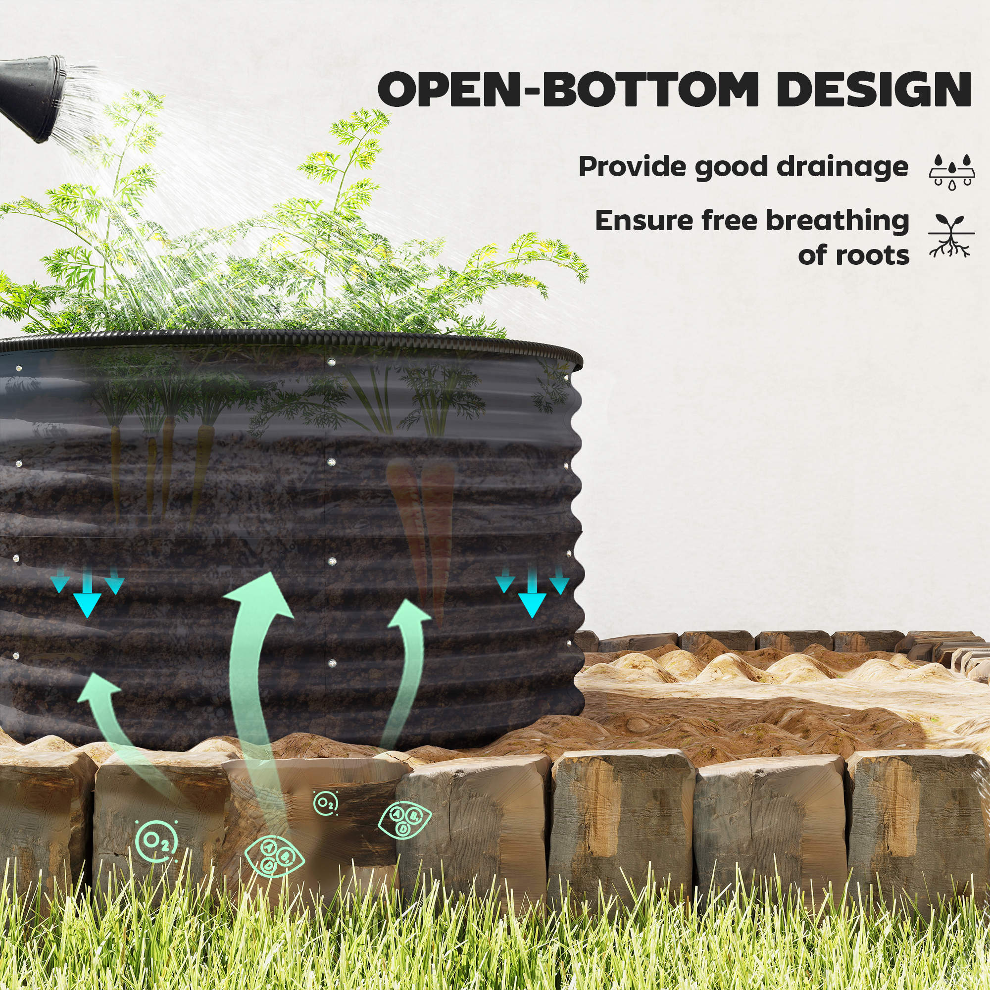Set of 2 Raised Garden Bed, Metal Planter Box with Safety Edging, Easy-to-assemble Stock Tank, Dark Gray - Dark Gray - Image 5