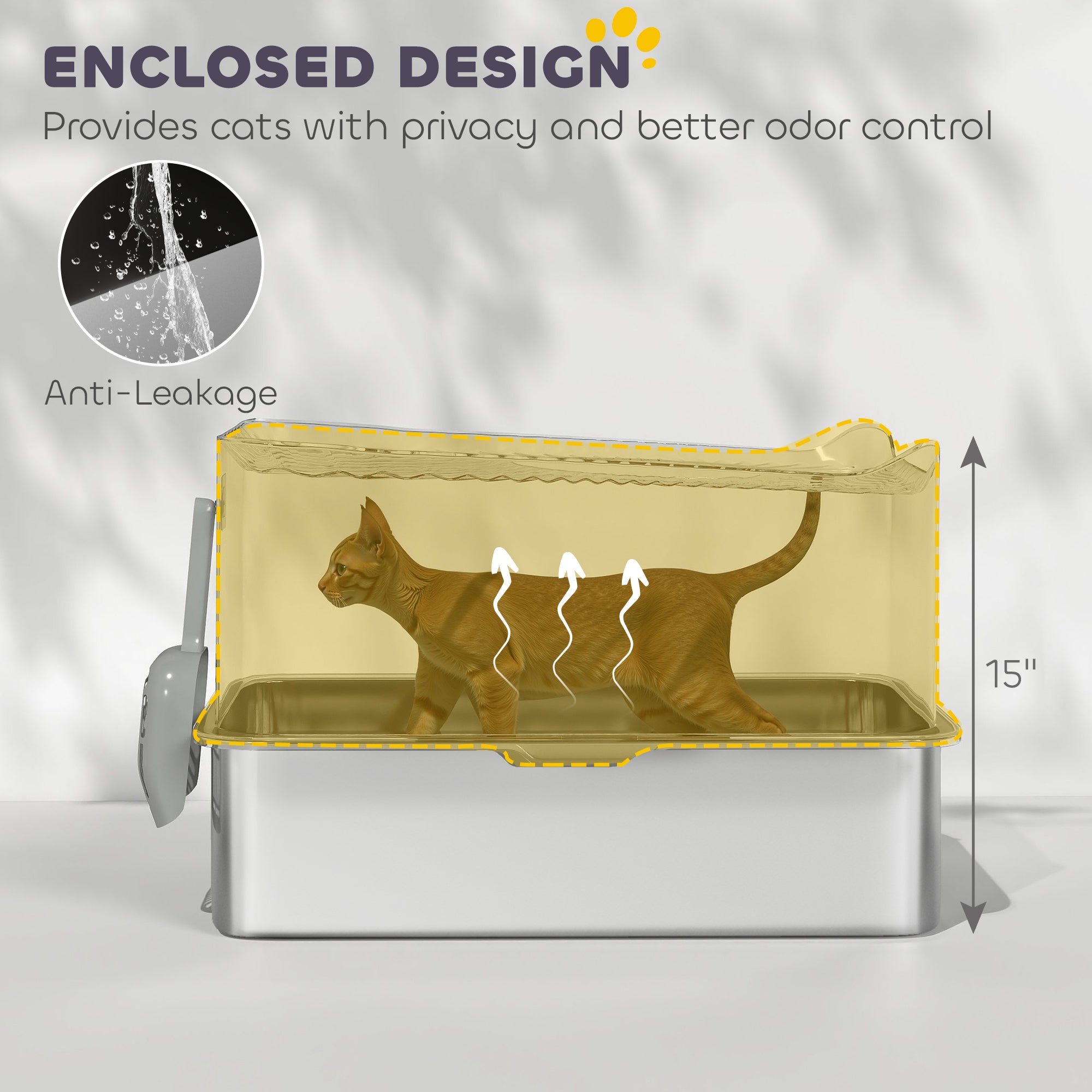 Extra Large Stainless Steel Litter Box, Enclosed Cat Litter Box with Scoop, Top Entrance, Non-slip Pads, Black - Black - Image 4