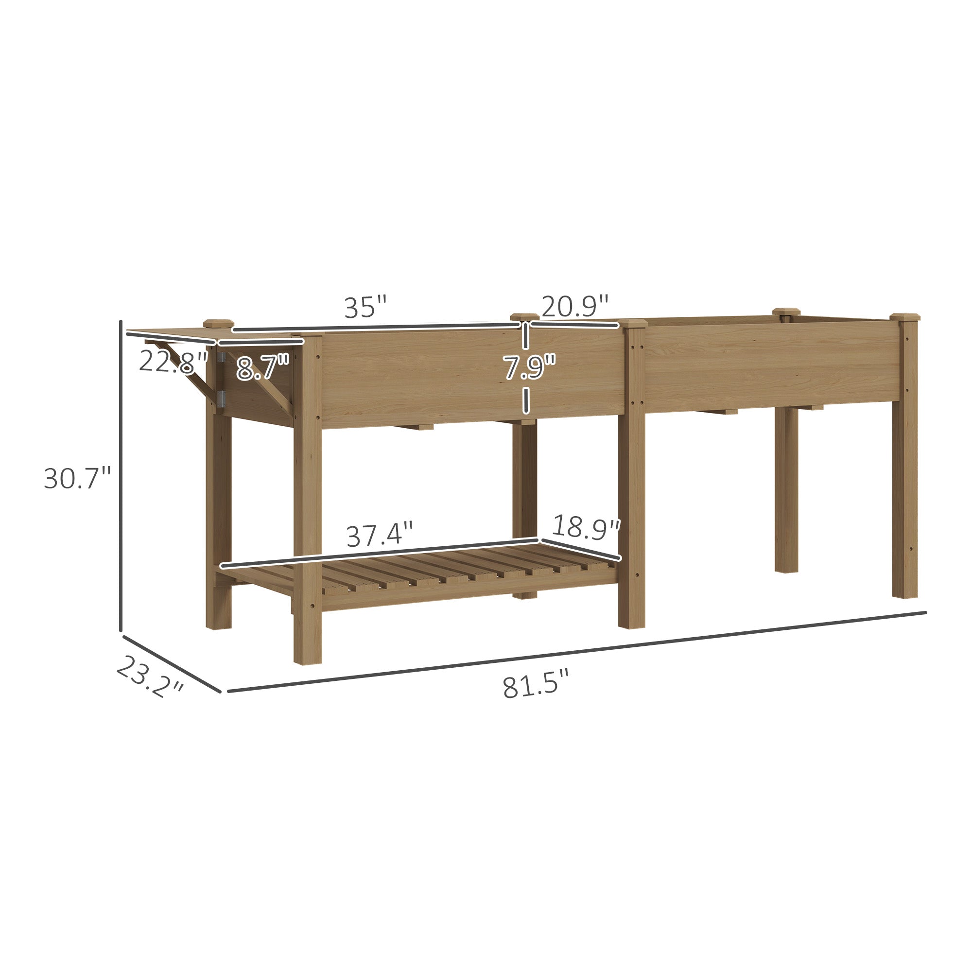 Wood Raised Garden Box, Elevated Garden Bed with Side Table, Bottom Shelf, Bed Liners and Drainage Holes, Carbonized - Carbonized - Image 3