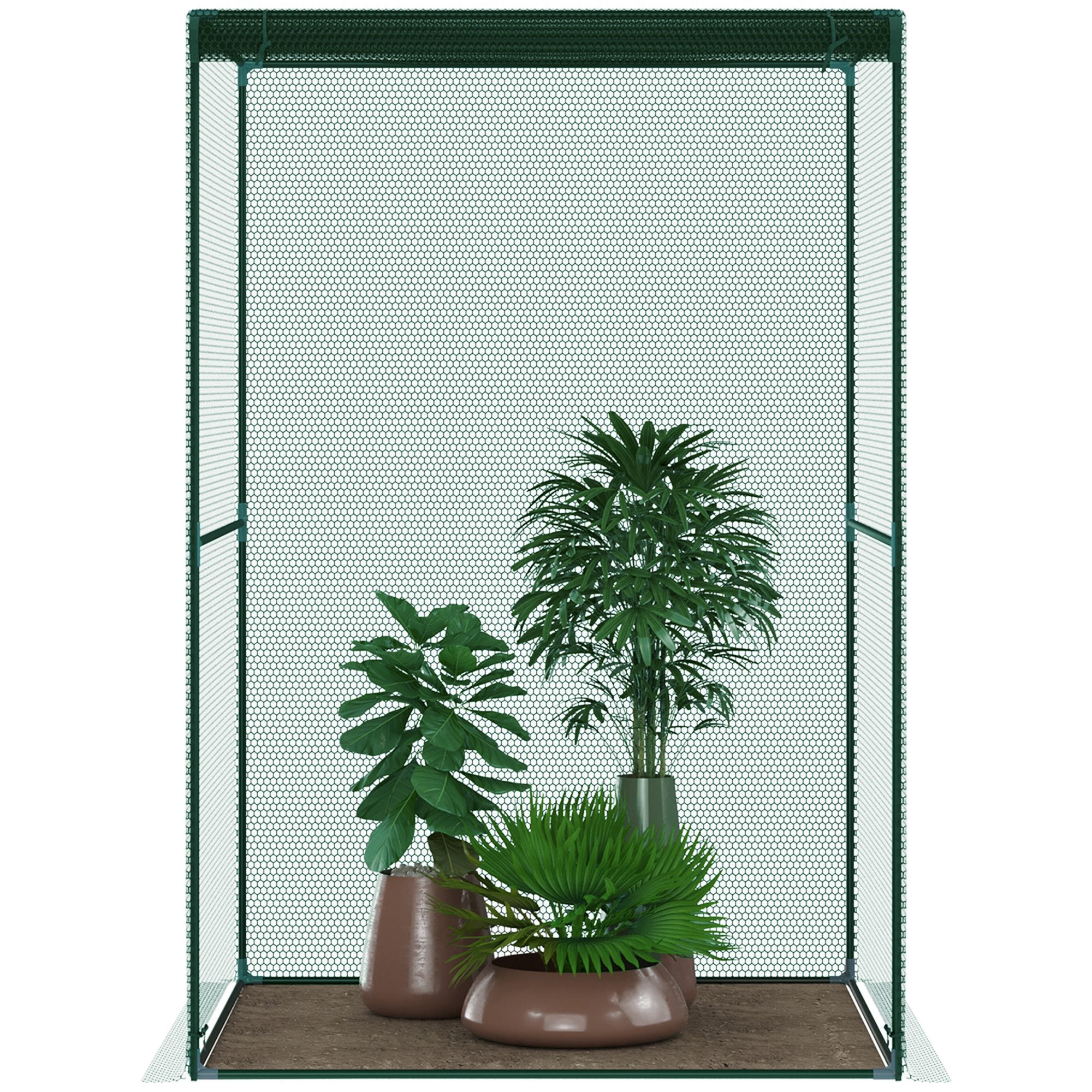 Walk-in Crop Cage, Plant Protectors from Animals with Roll Up Zippered Door, 3.9' x 3.9' x 5.9', Dark Green - Green - Image 8
