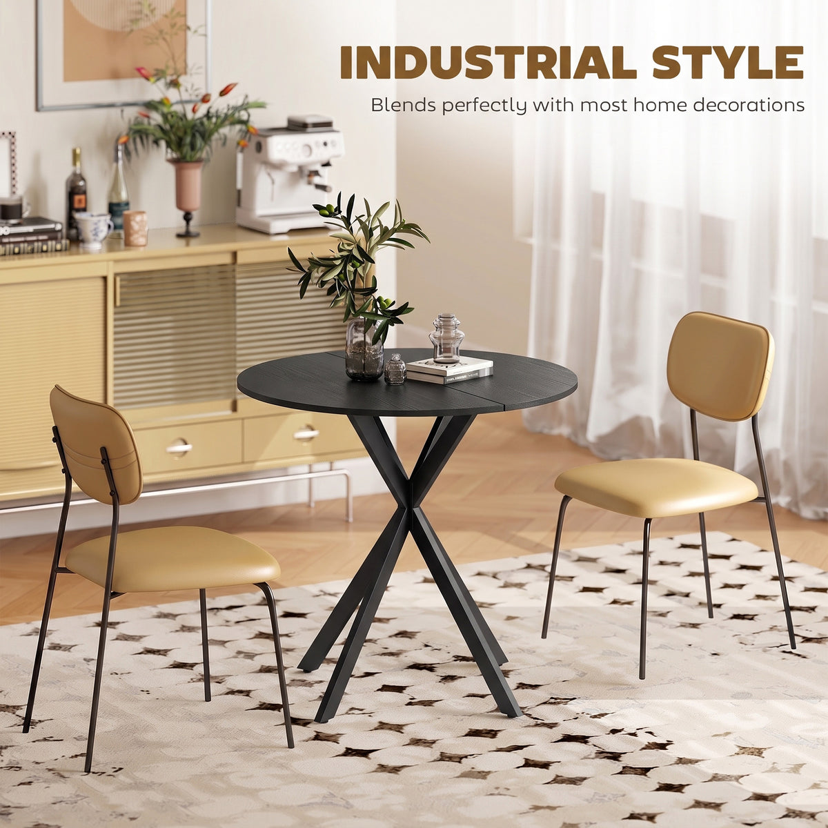 31.5" Small Round Dining Table for 2, Industrial Kitchen Table with Cross Steel Legs for Dining Room, Distressed Black
