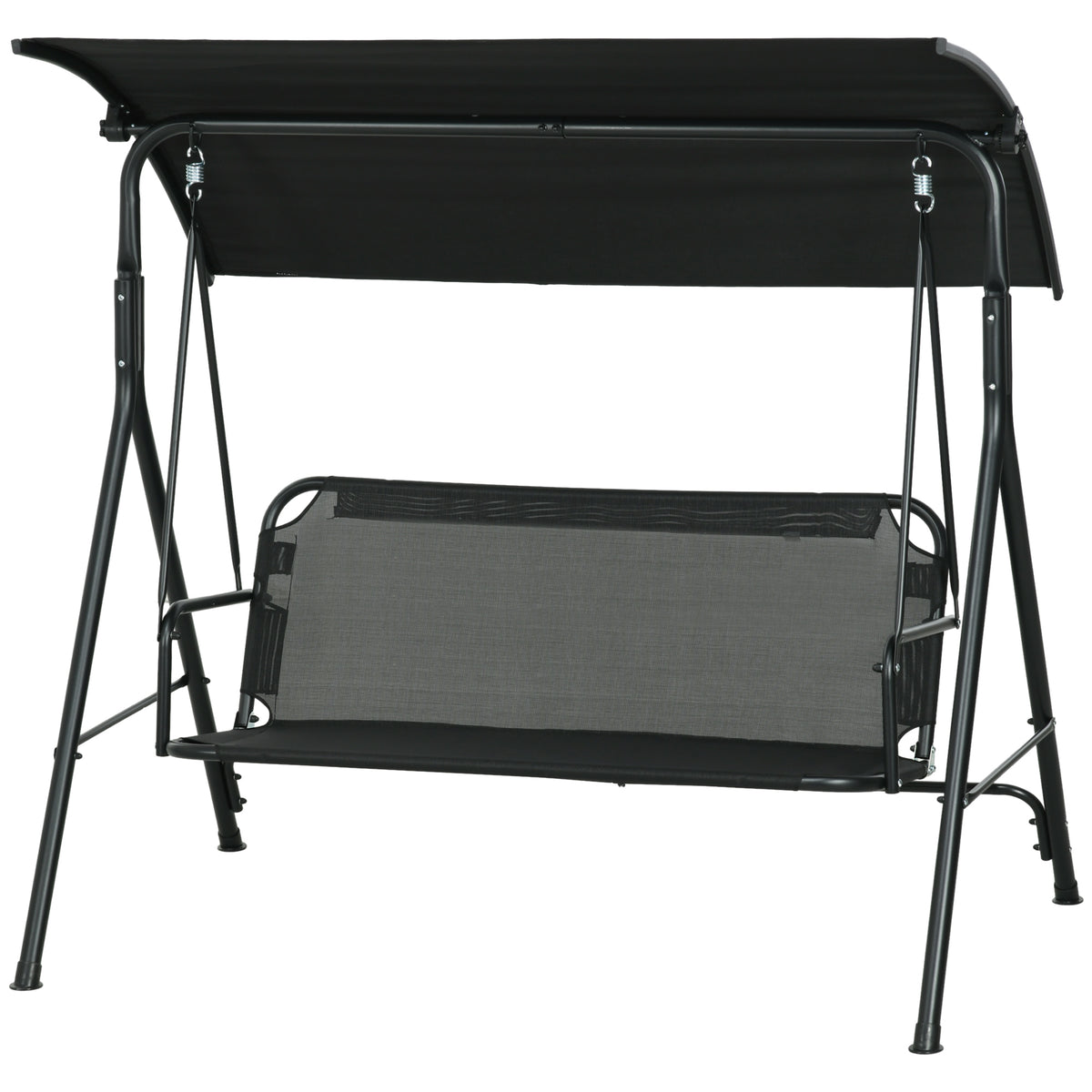 3-Seat Outdoor Patio Swing Chair w/ Cushion, Steel Frame Stand, Adjustable Tilt Canopy for Patio, Garden, Black 1