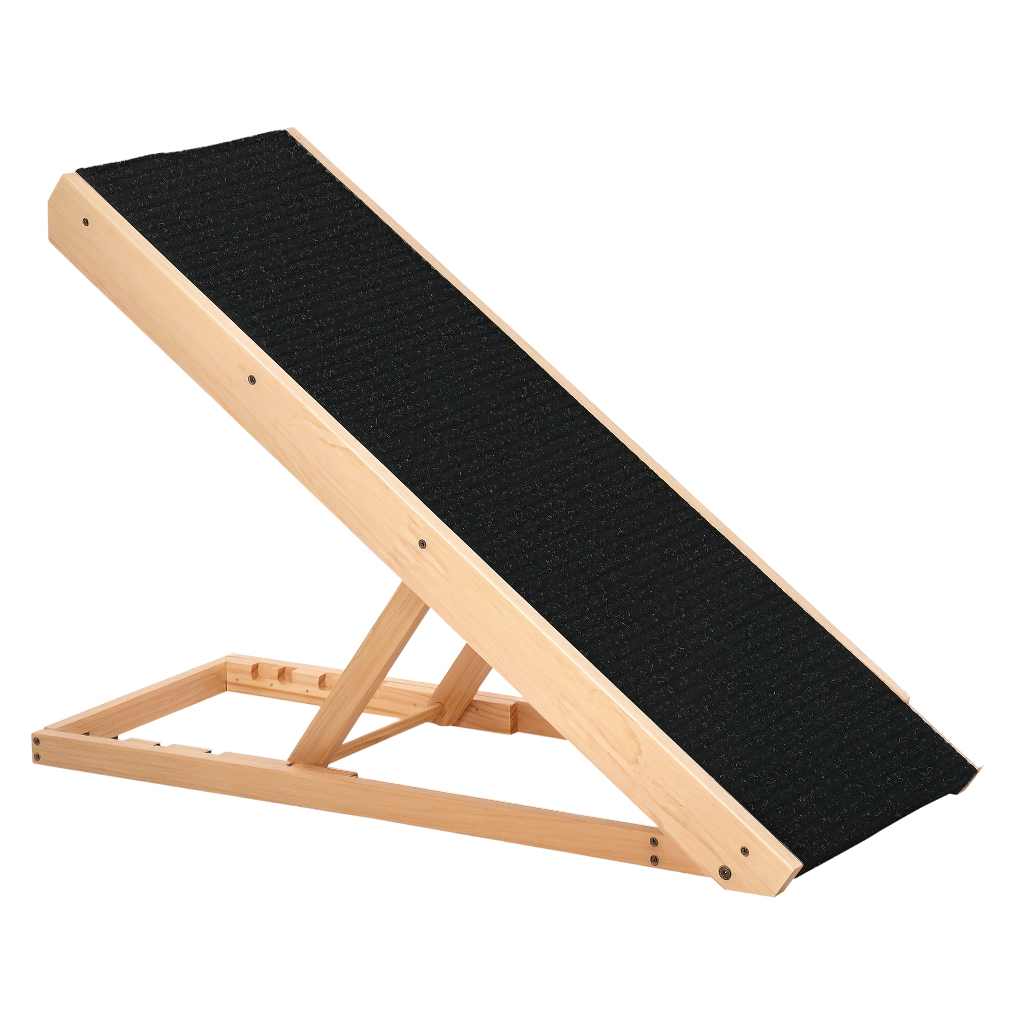 Elevated Dog Ramp for Bed, Foldable and Height Adjustable Pet Ramp for Cats with Non-Slip Finish, Pine 35.5" L x 16" W x 24" H, Black - Black