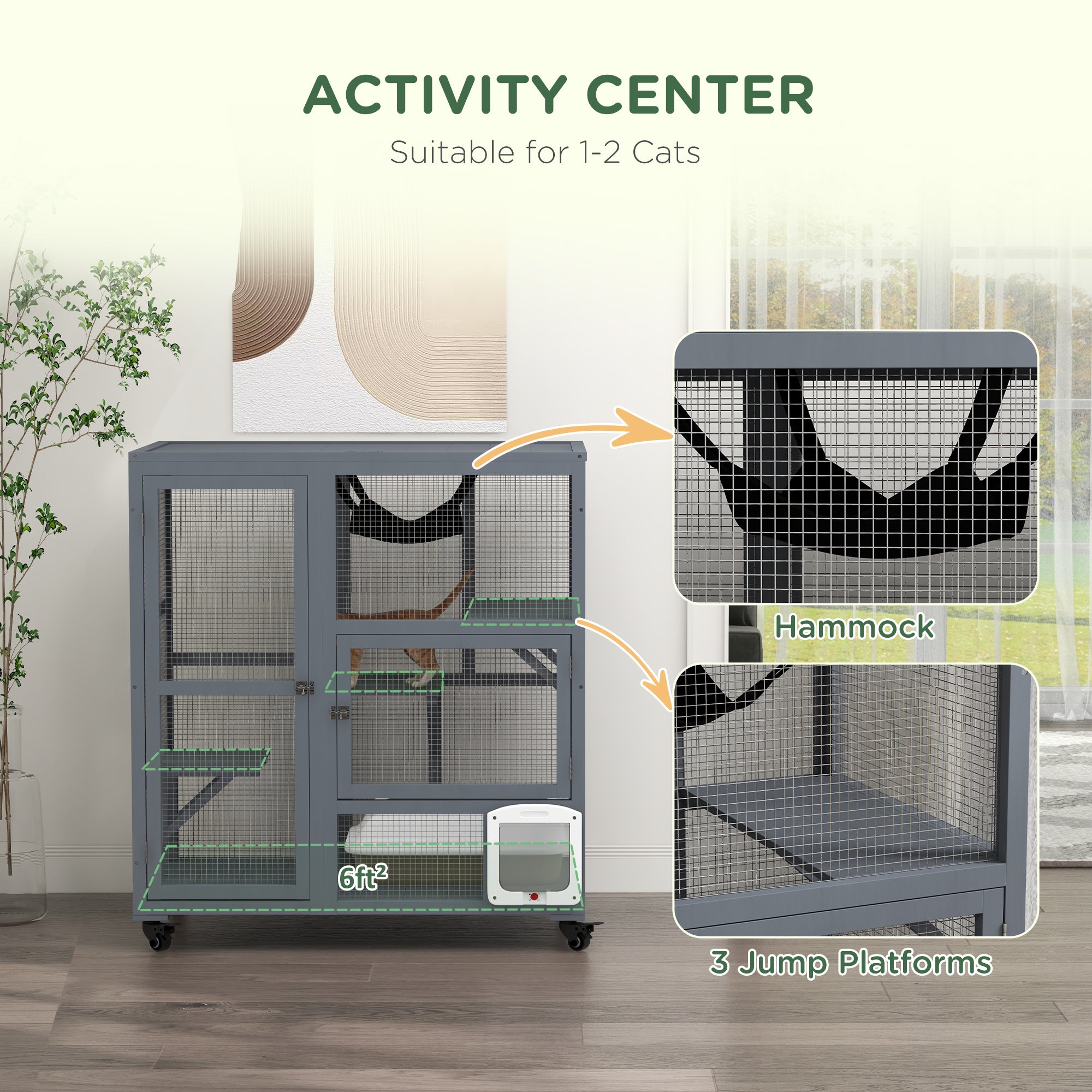 Cat House, Indoor Cat Enclosure on Wheels with Openable Top, 39" - Light Gray - Image 4