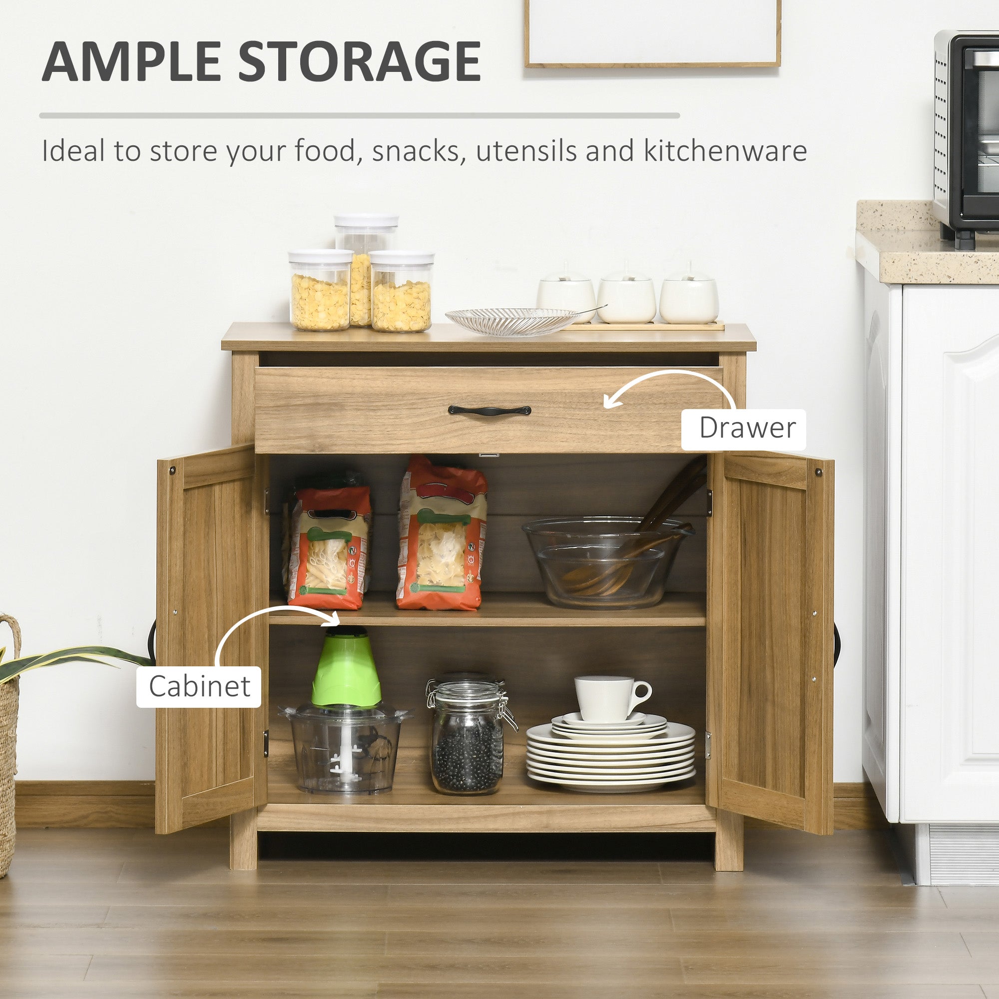 Farmhouse Sideboard Buffet Cabinet, Barn Door Coffee Bar Cabinet with Drawer and Adjustable Shelf for Kitchen, Living Room, Entryway, Natural Wood Effect