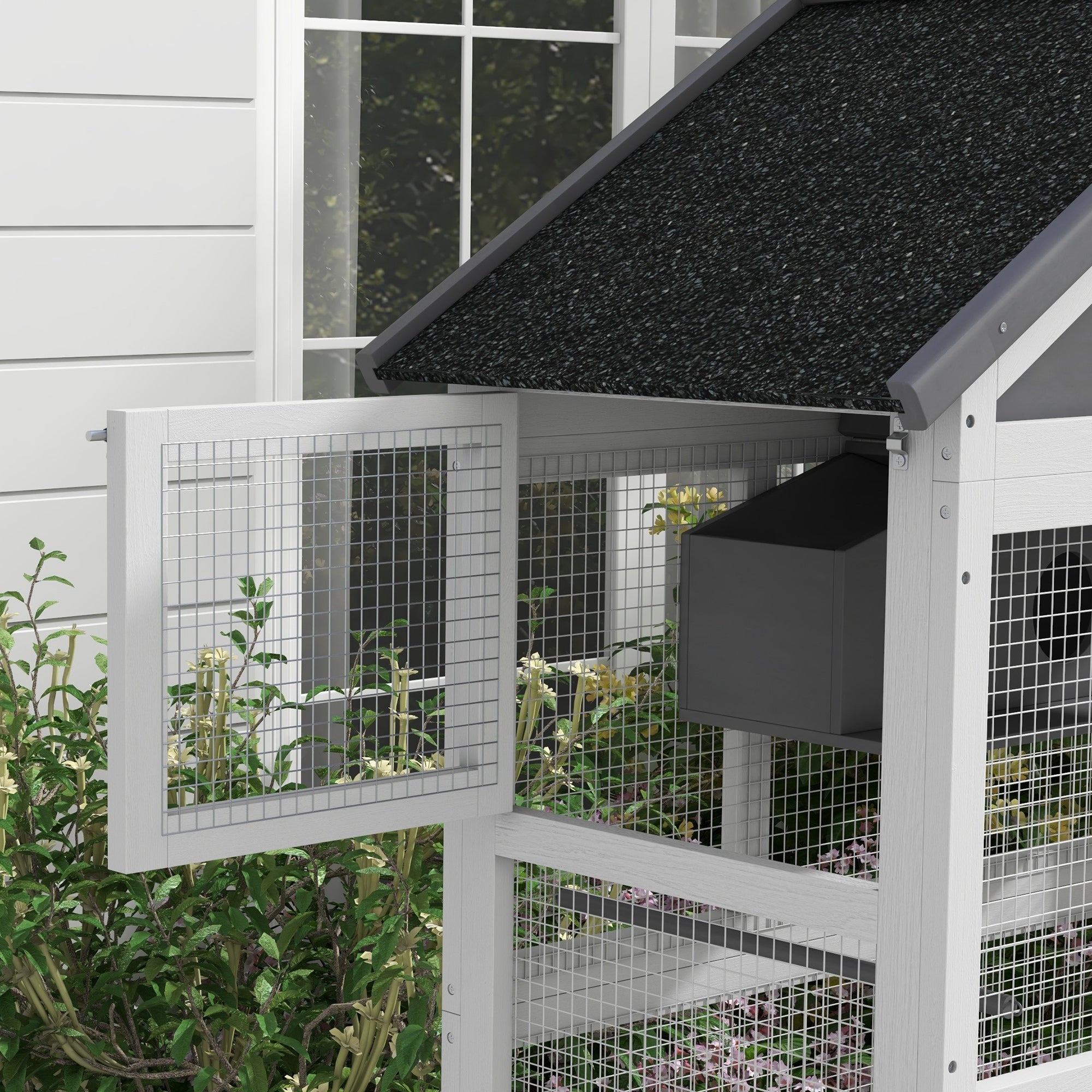 Wooden Bird Aviary with Slide-Out Tray, Birdhouse, Ladder, Perches for Finches, Parakeets, Gray - Gray - Image 8