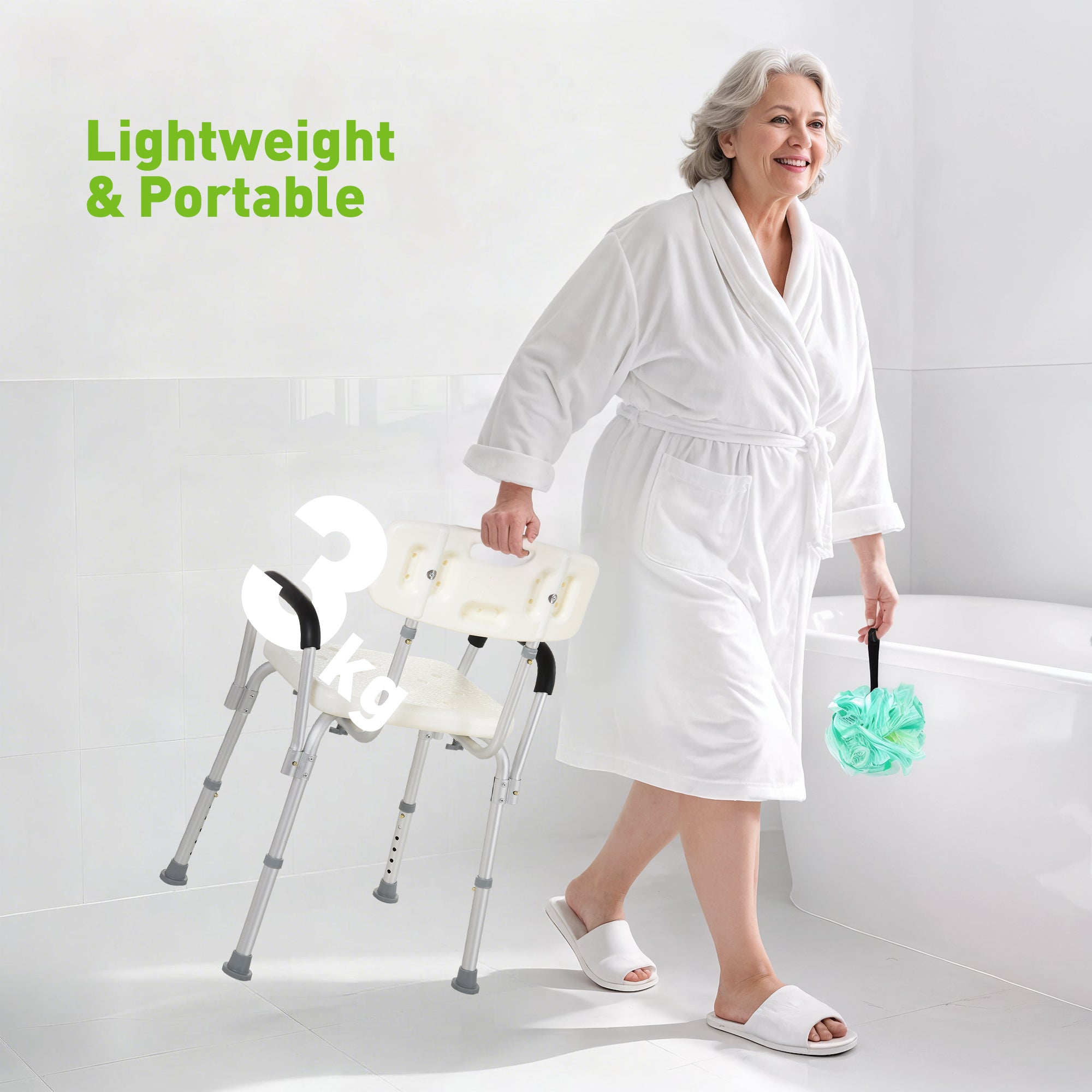 Shower Chair, Mobility Medical Grade Bath Chair, Adjustable Shower Bench with Removable Armrests for Seniors, Handicap, Disabled
