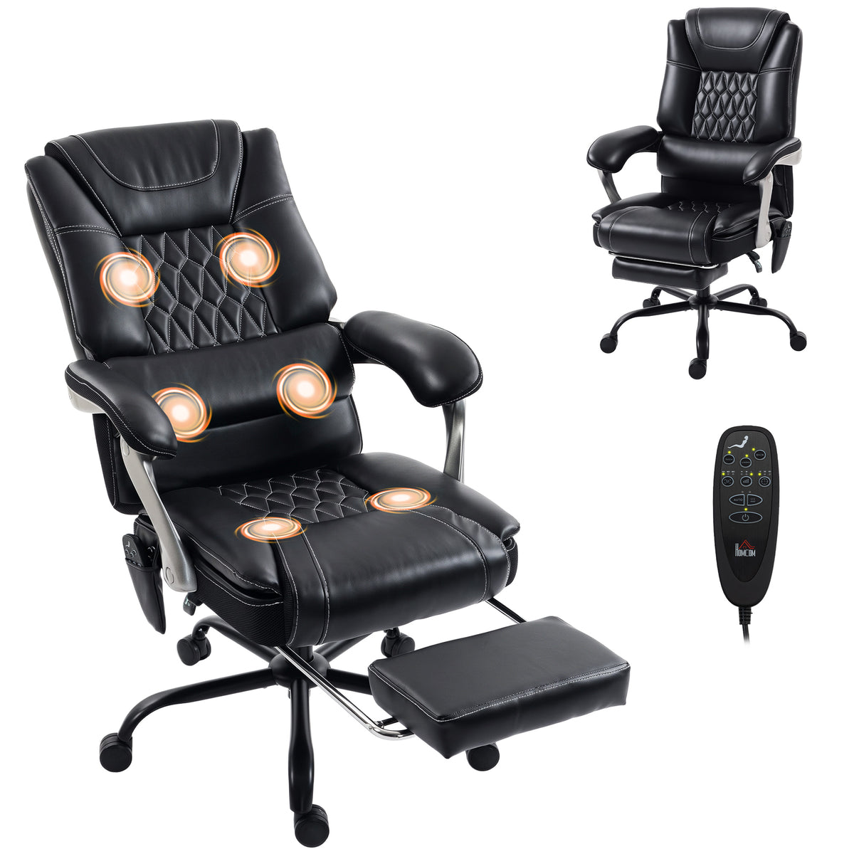 400lbs Massage Office Chair with Heat, Big and Tall Desk Chair, Lumbar Support, Reclining, Footrest, Black