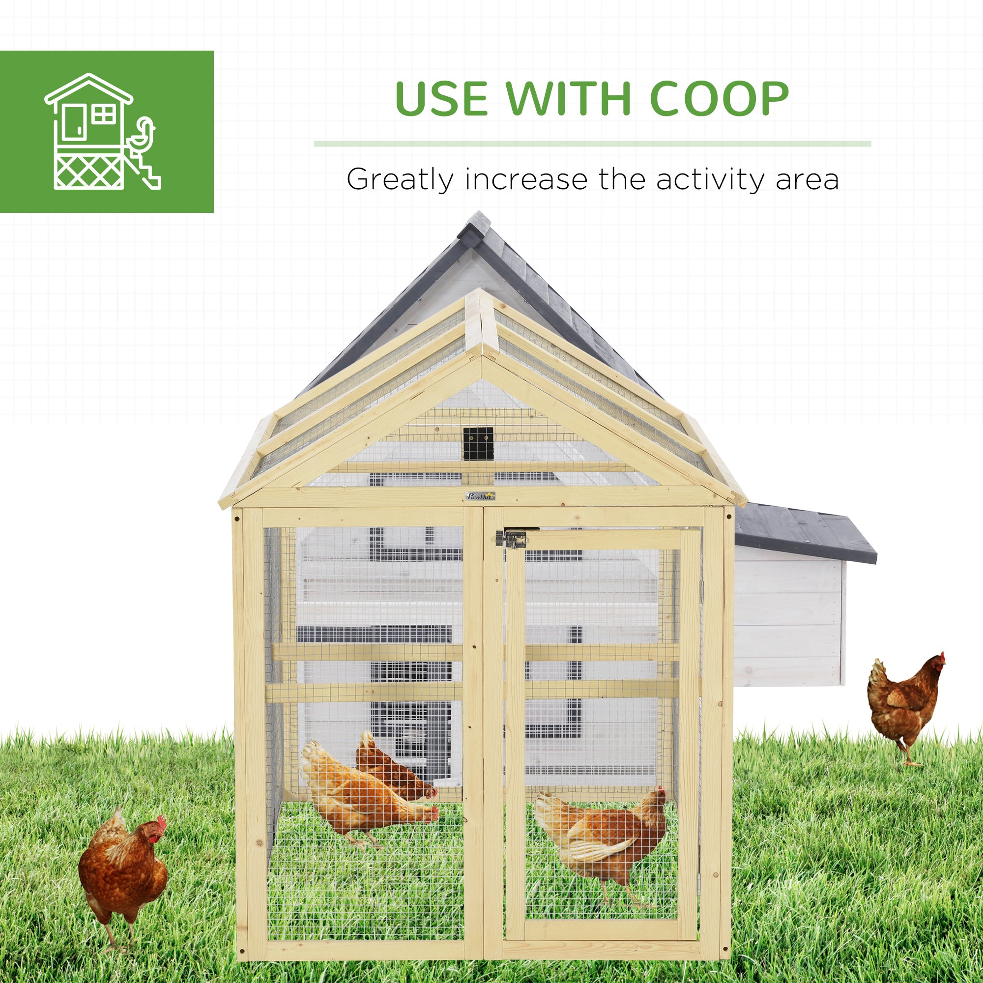 Wooden Chicken Run, Combinable Design with Perches, 4.6' x 2.8', Nature Wood - Natural Wood - Image 6