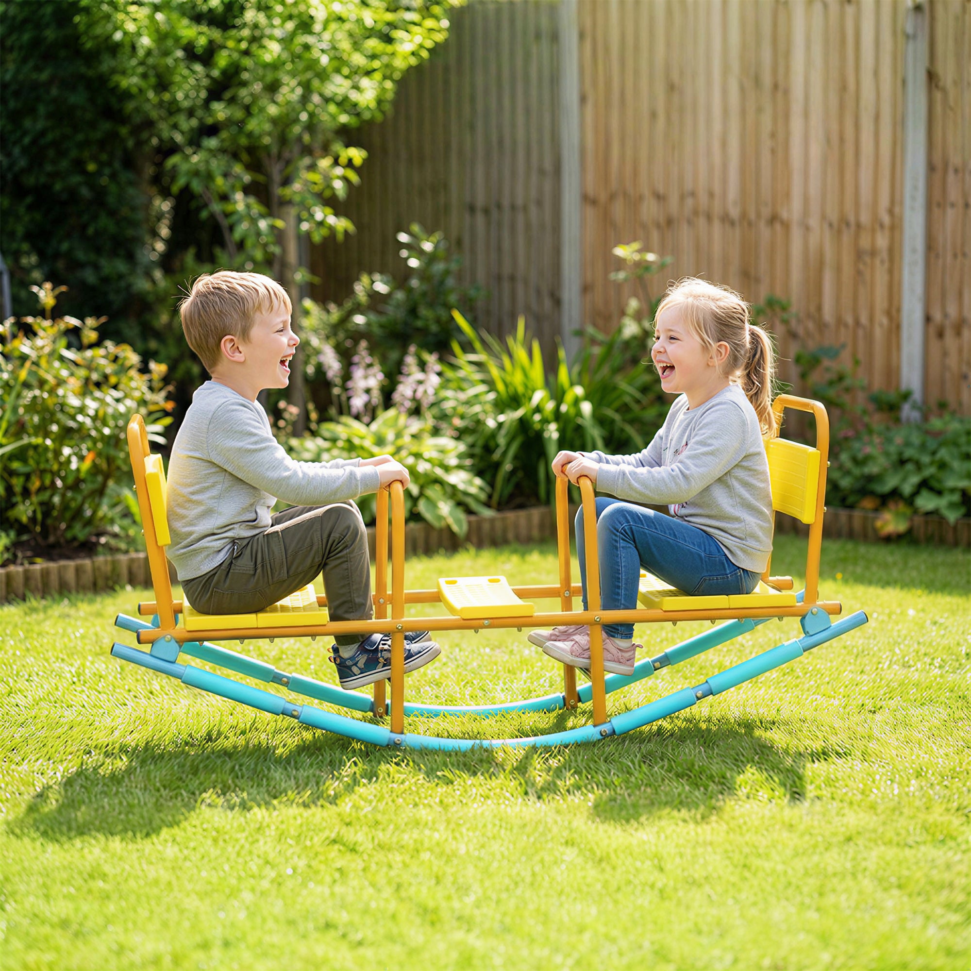 Teeter Totter Seesaw for Kids, 2 in 1 Metal Rocking Seesaw for Toddlers Age 3-8, Playground Equipment for Backyard