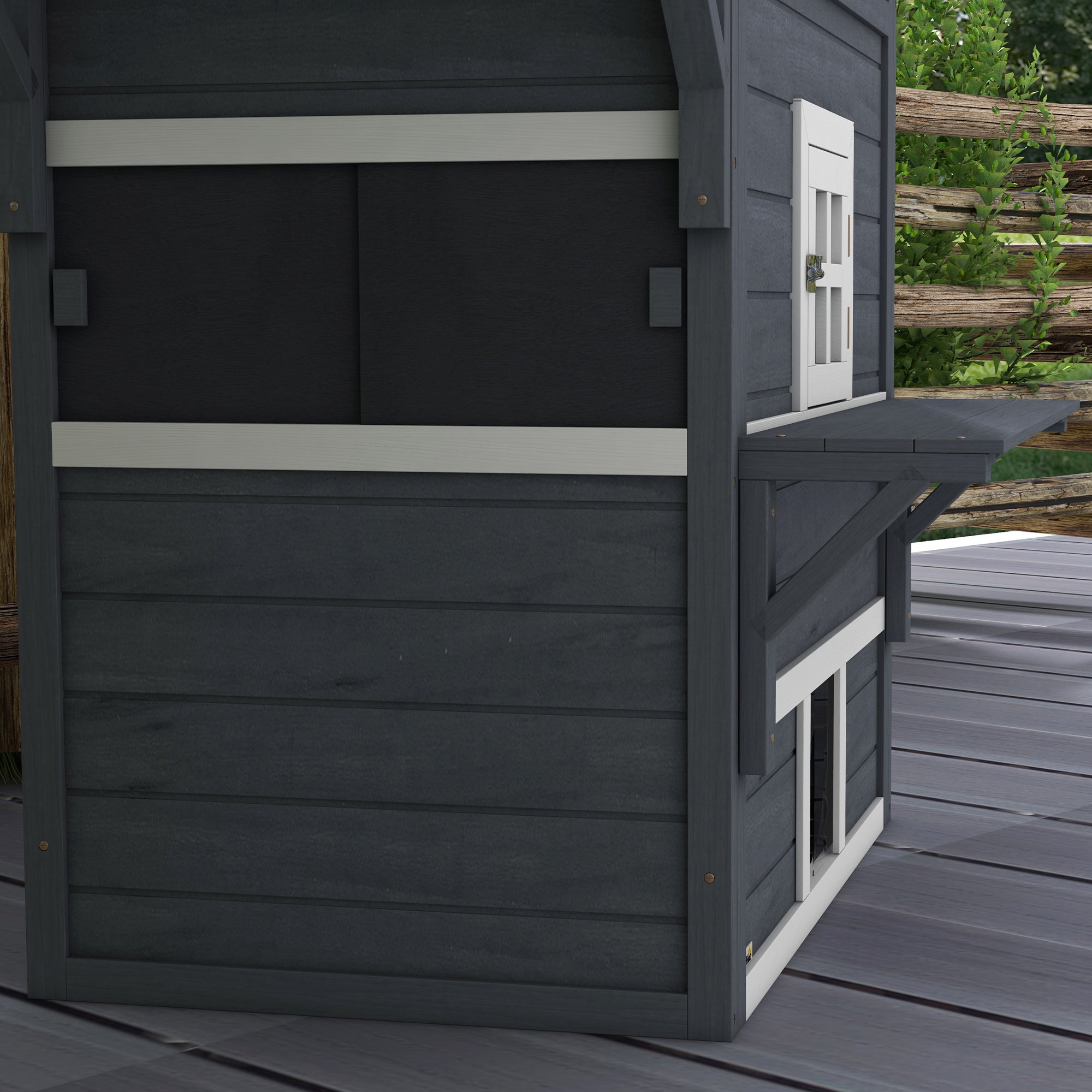 Cat House, Outdoor 3-Tier Kitty Shelter, Weather Resistant, w/ Escape Door - Dark Gray - Image 8