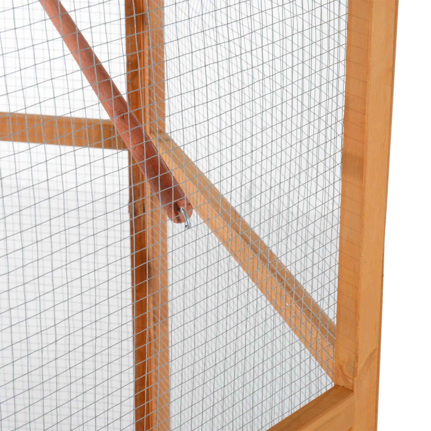 69" Wooden Hexagonal Outdoor Aviary Flight Bird Cage With Covered Roof, Brown - Brown - Image 8