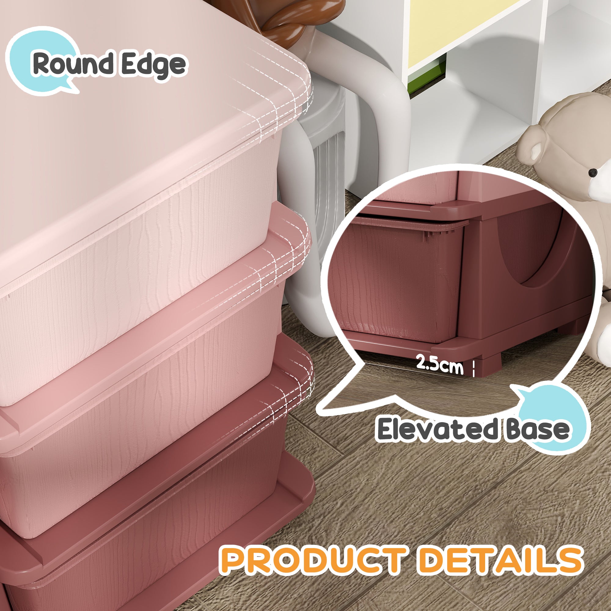 3 Tier Kids Storage Unit, 3 Drawer Chest Toy Organizer Plastic Bins for Kids Bedroom Nursery Kindergarten Living Room for Boys Girls Toddlers, Pink