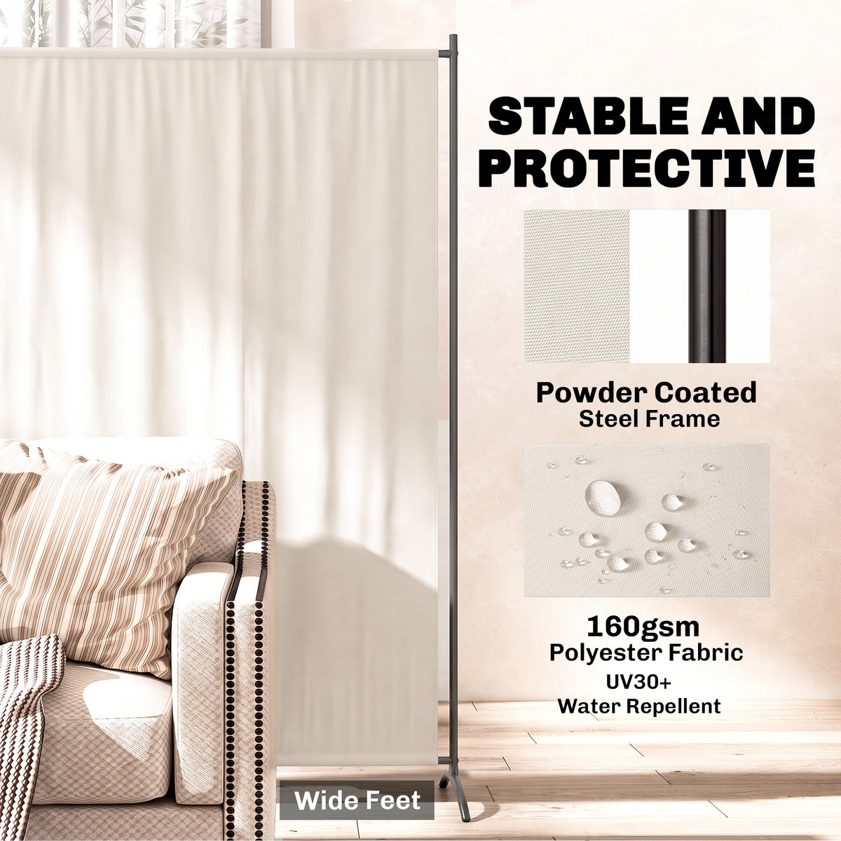Outdoor Privacy Screen, 5.9FT Tall Room Divider with UPF30+ Protection, Freestanding Privacy Panel, Beige