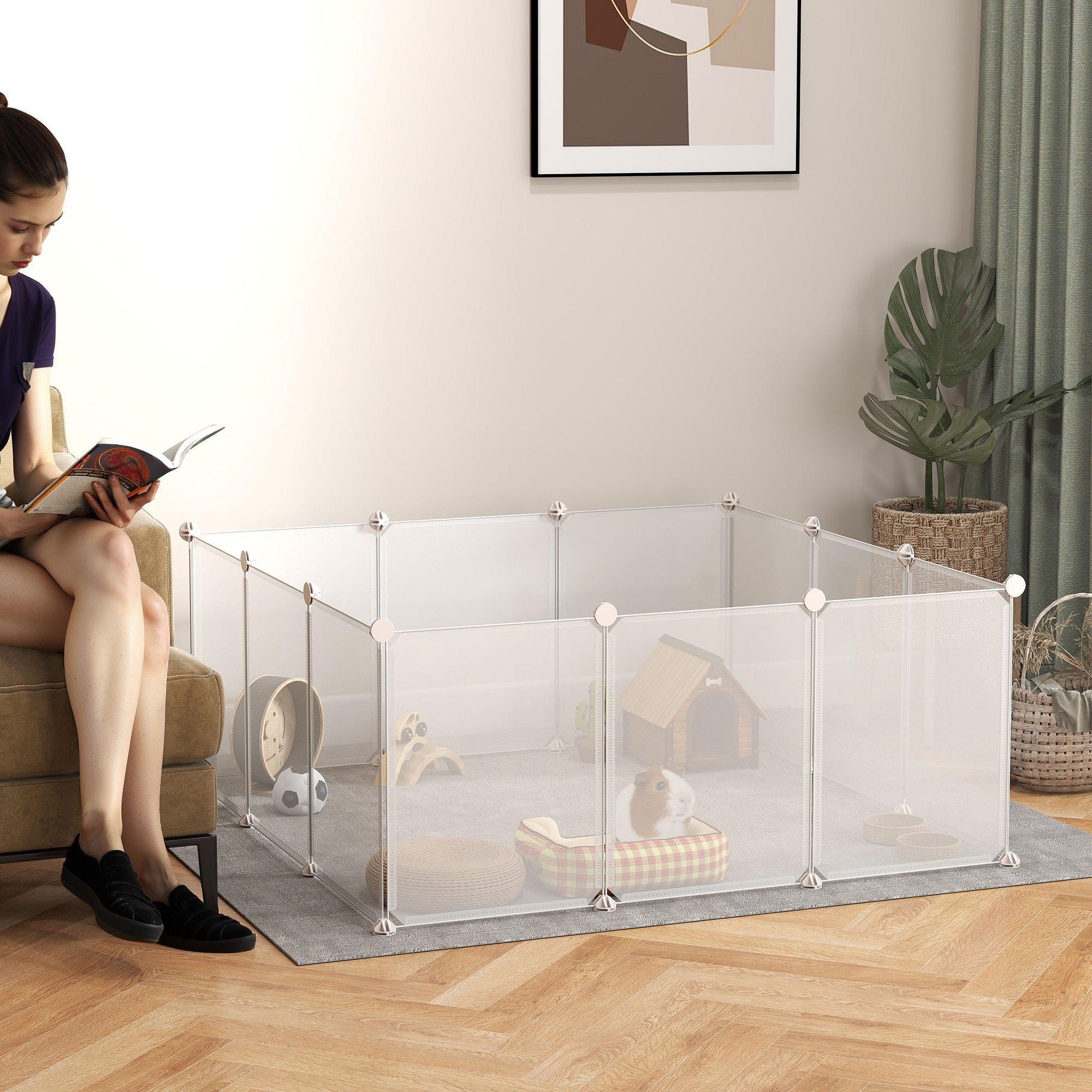 Pet Playpen DIY Small Animal Cage Open Enclosure Portable Plastic Fence 12 Panels for Guinea Pig Hedgehog White, 18" x 14" - White - Image 2