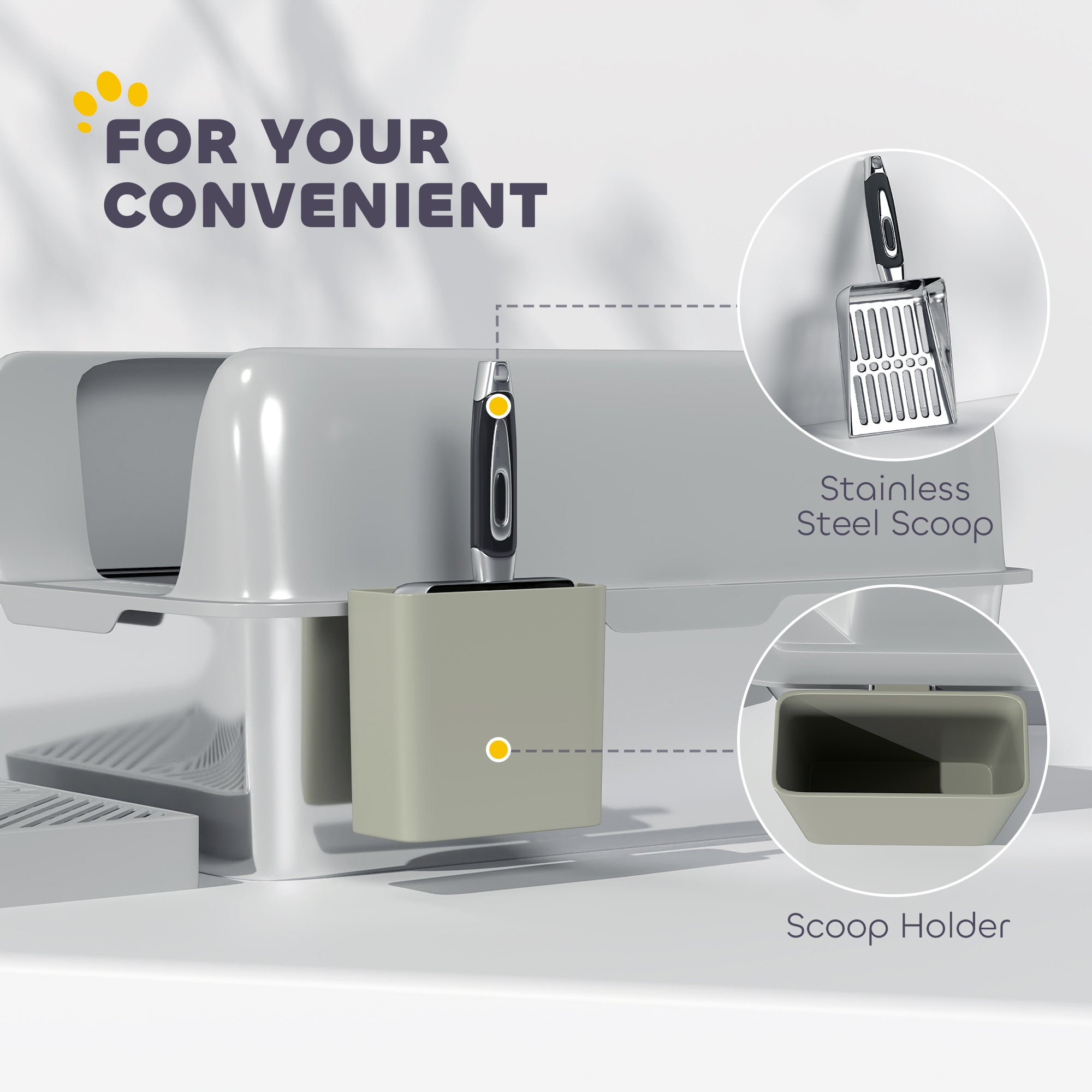 High Sided Stainless Steel Litter Box with Metal Scoop & Scoop Holder, for Easy Clean& Anti-Urine Leakage, Light Gray - Light Gray - Image 7
