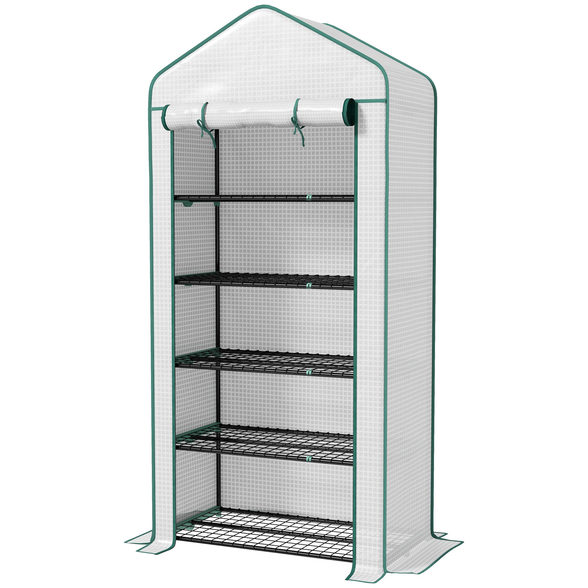 5 Tier Mini Greenhouse, Small Portable Greenhouse with PE Cover, Roll-Up Zippered Door, 76" x 35.4" x 19.3", White - White