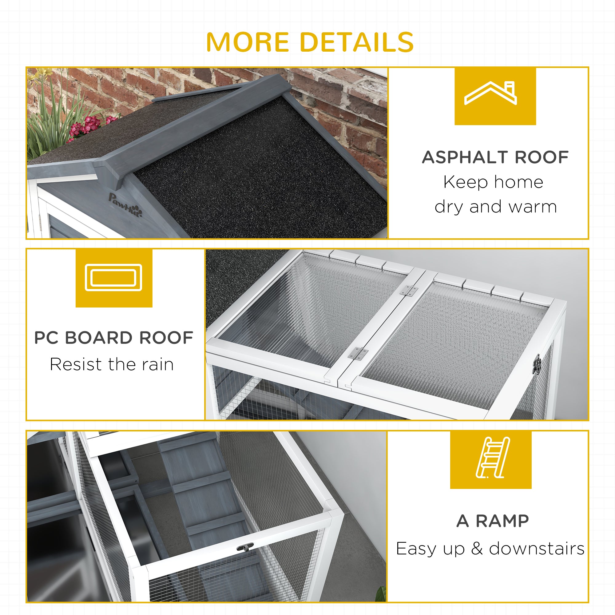 65" Wooden Rabbit Hutch, Pet Playpen with Openable Roof & Storage Box for Rabbits and Small Animals, Gray - Gray - Image 7