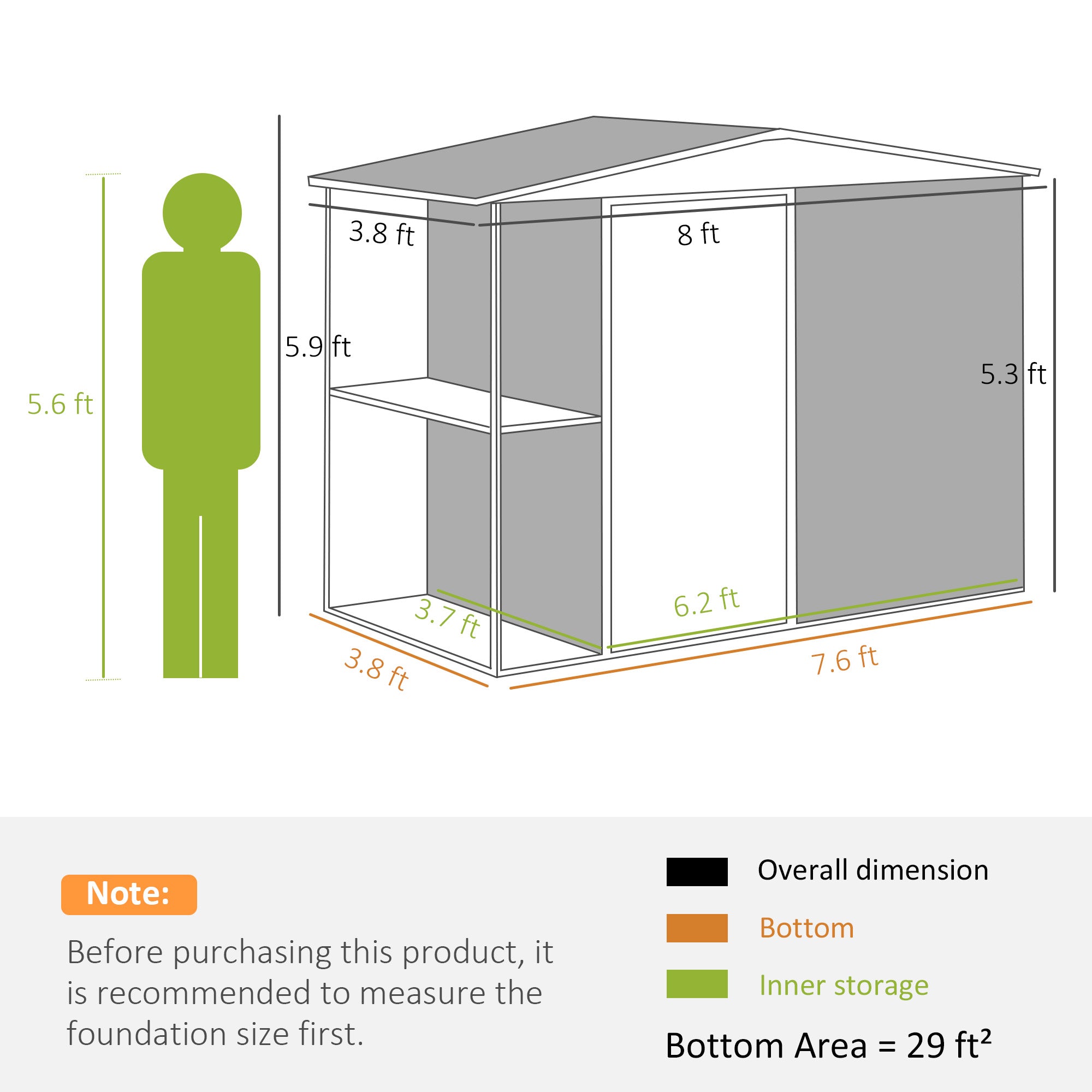 8 x 4ft Outdoor Garden Shed, Metal Shed with Air Vents and Lock for Backyard, Garden, Patio, Dark Gray - Dark Gray - Image 3