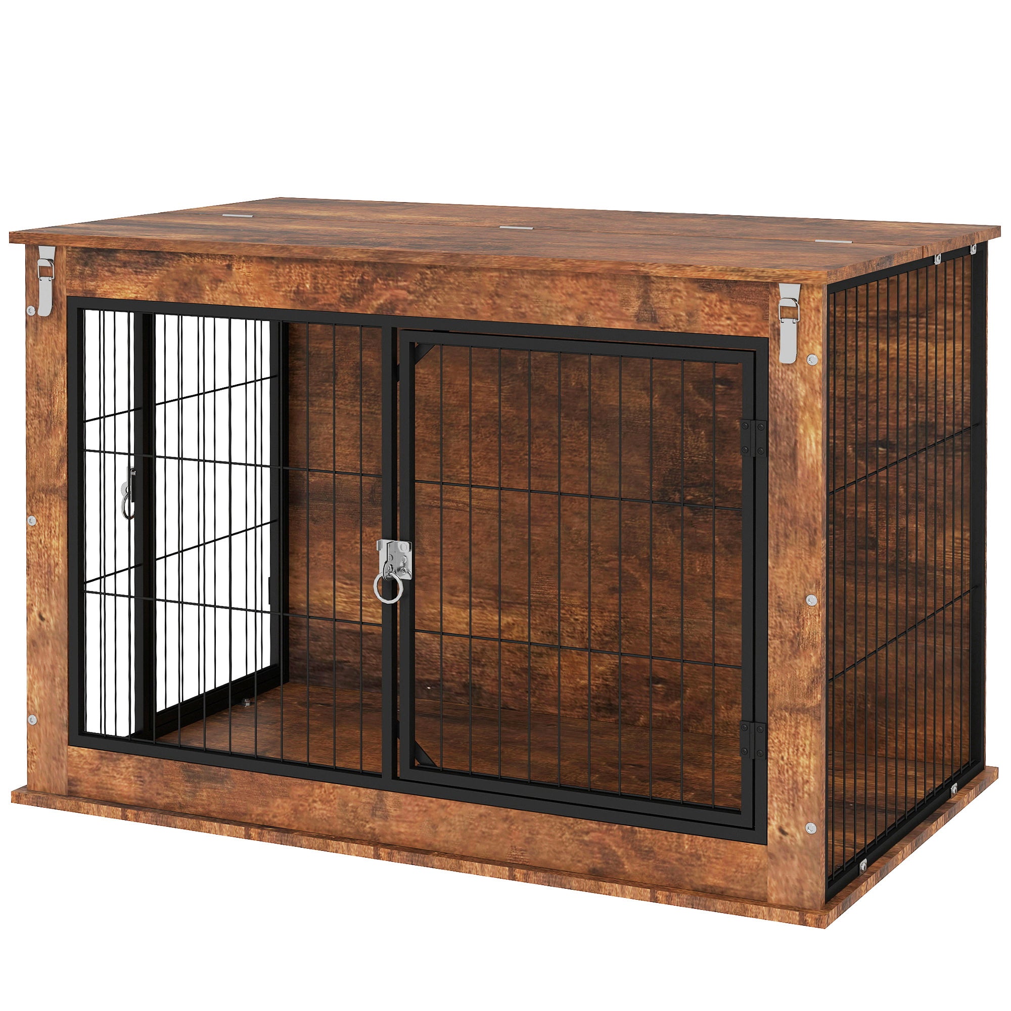 39" Dog Crate Furniture with Flip-up Top Opening, 2 Doors, Dog Kennel Furniture for Large Dogs, Rustic Brown - Rustic Brown