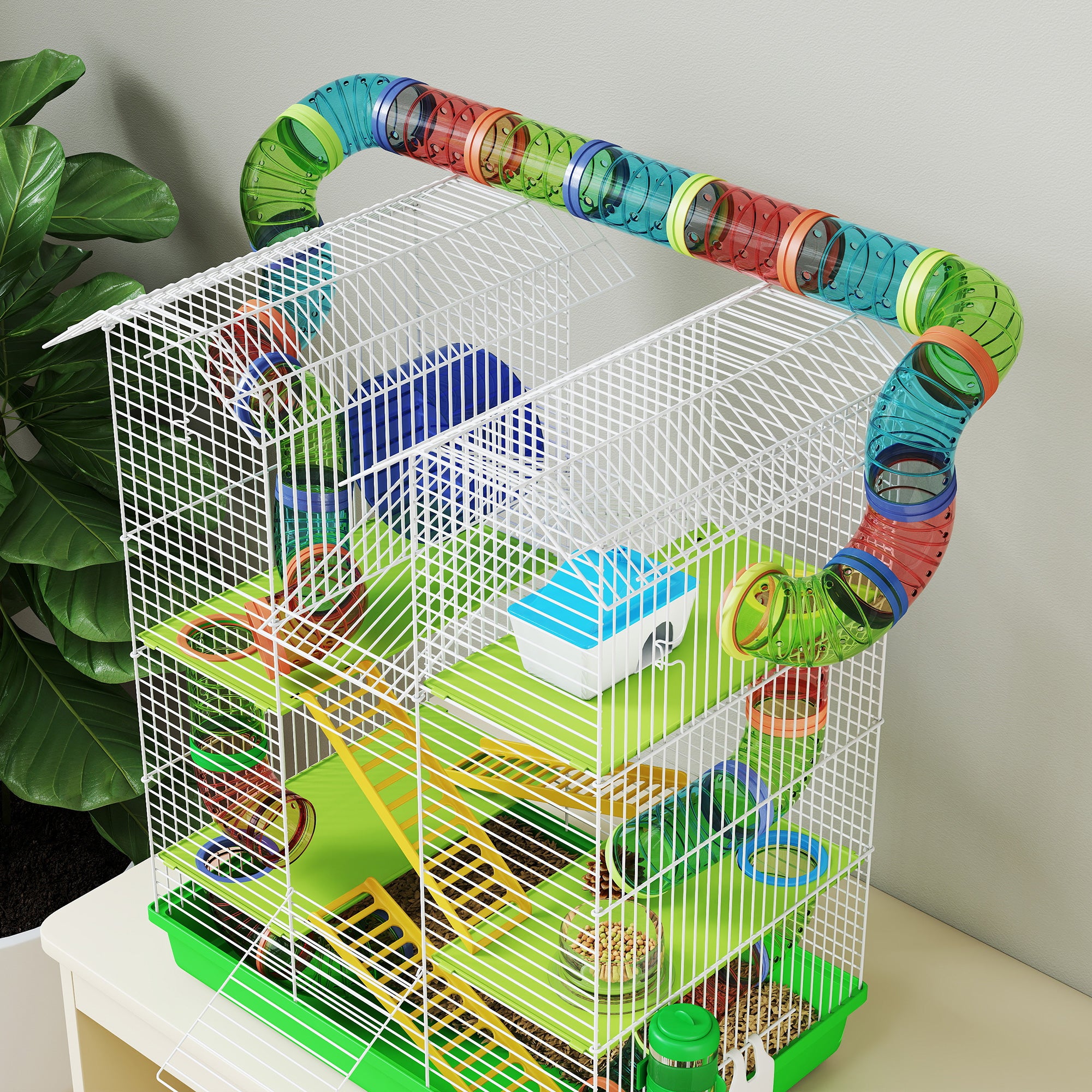 18.5" 5 Tier Hamster Cage with Tubes and Tunnels, Small Animal Cage, Rat Gerbil Cage with Water Bottle, Food Dish, Exercise Wheel, Green - Green - Image 8