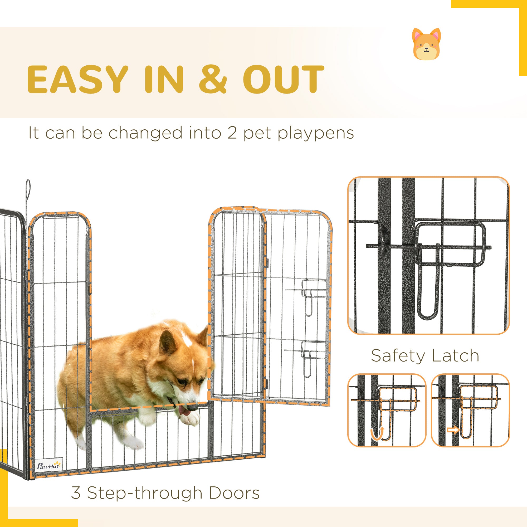 24 Panel Dog Playpen for Small and Medium Dogs with Lockable Door, 15.7' x 15.7' x 2.6' - Gray - Image 8