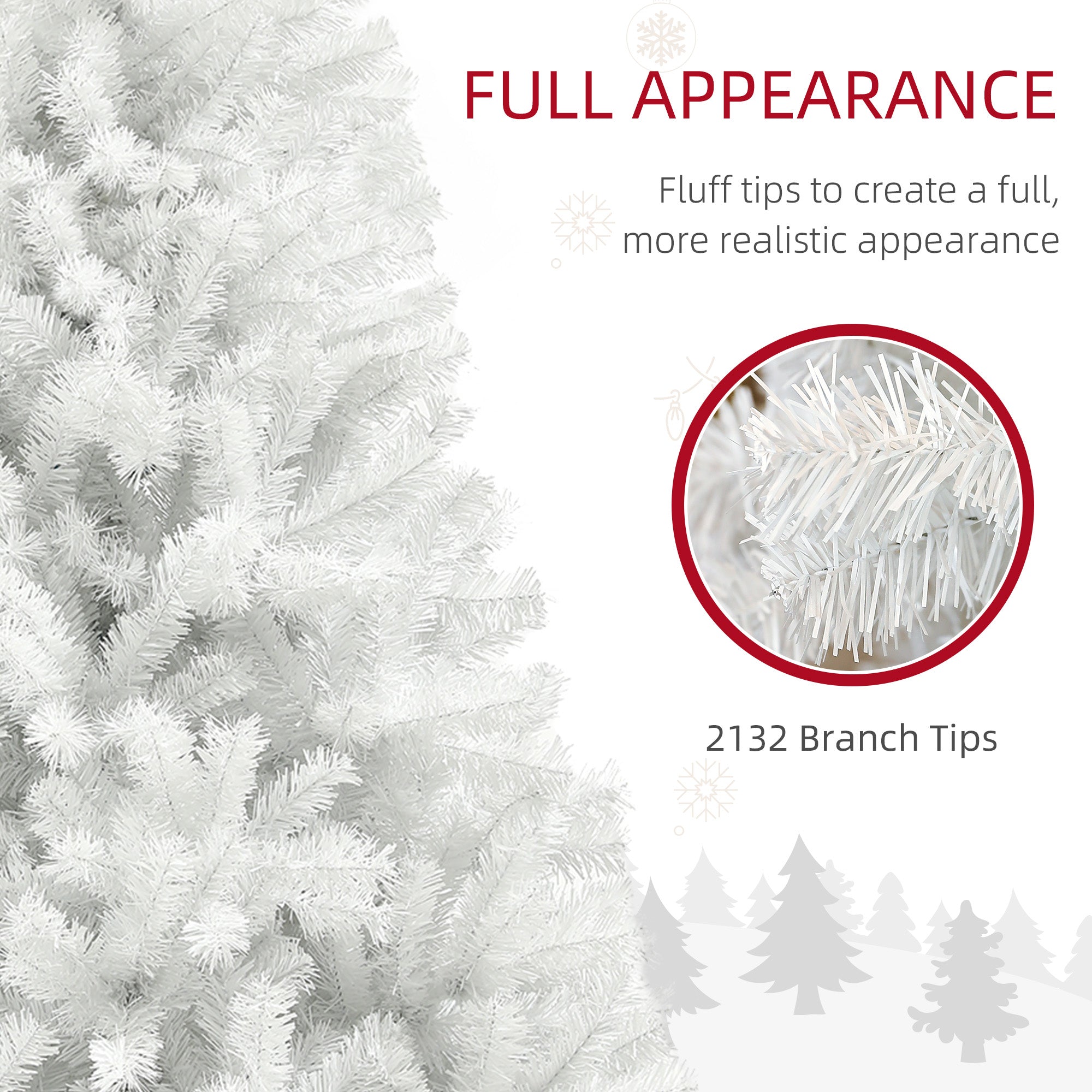 9ft Unlit Artificial White Christmas Tree, Holiday Decor with 2132 Branch Tips, Auto Open and Steel Base