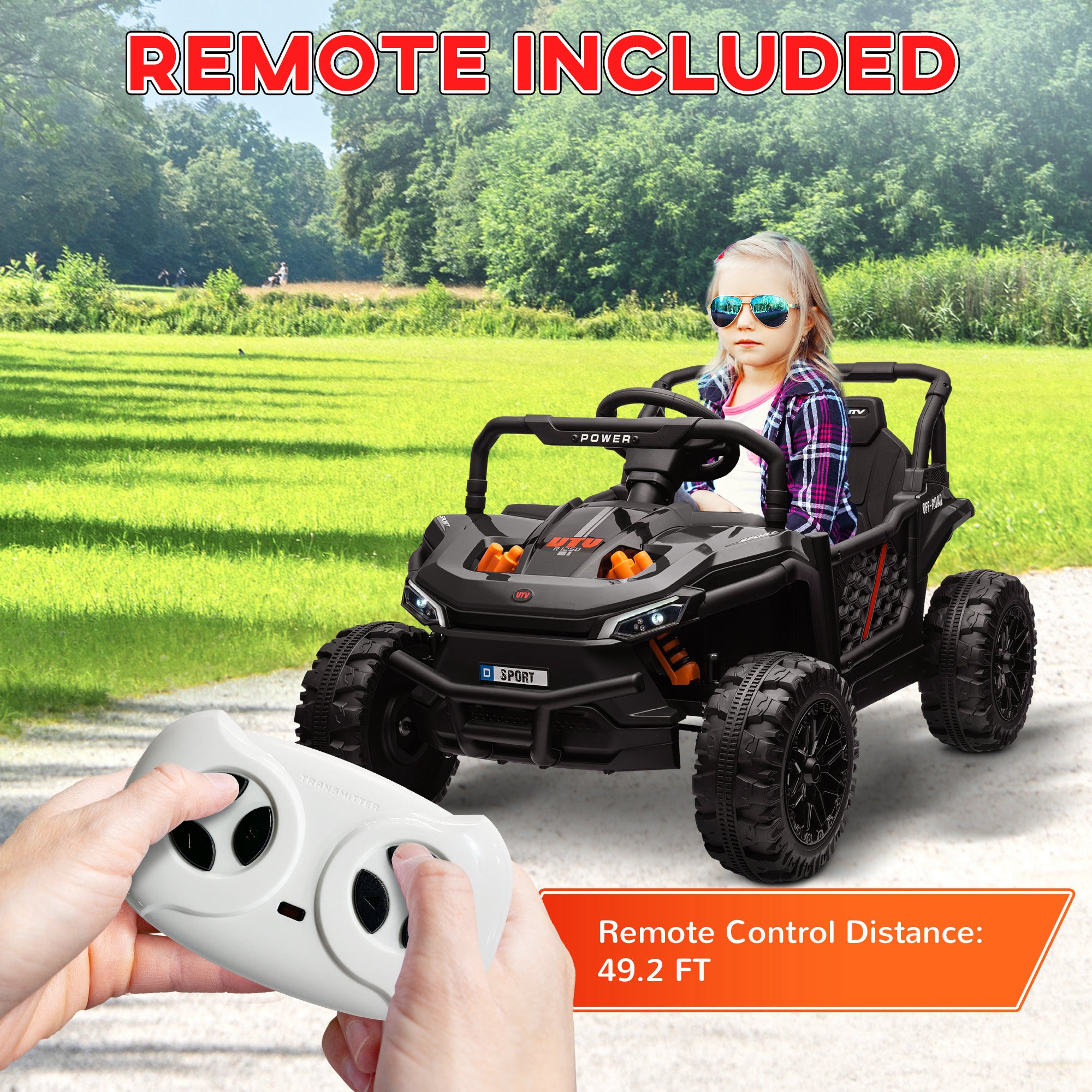 12V Ride On Truck, Battery Powered Electric Car for Kids w/ Remote Control, 4-Wheel Suspension & LED Lights, Black