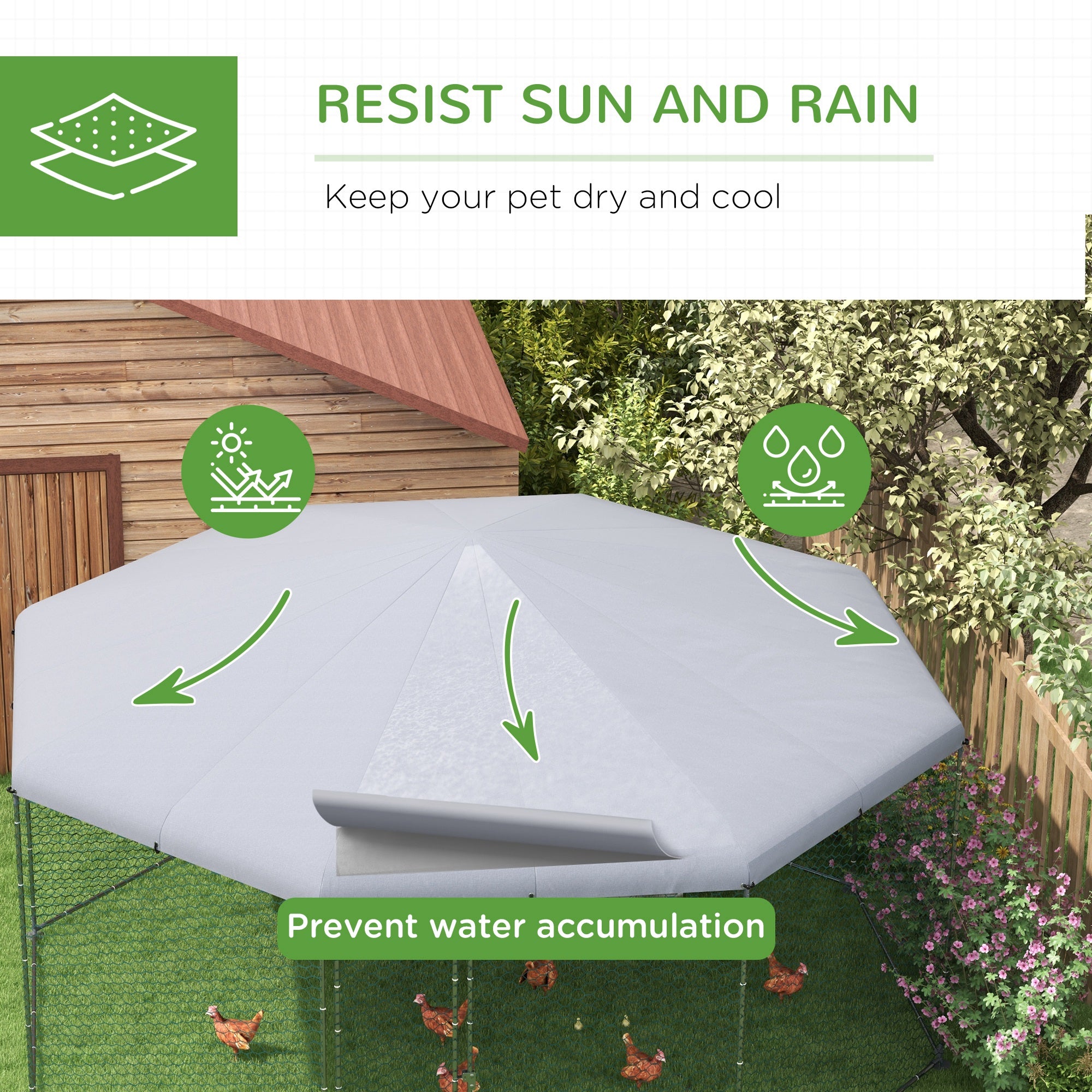 17.1 ft x 15.7 ft Chicken Run for 19-25 Chickens with Cover - Silver - Image 4