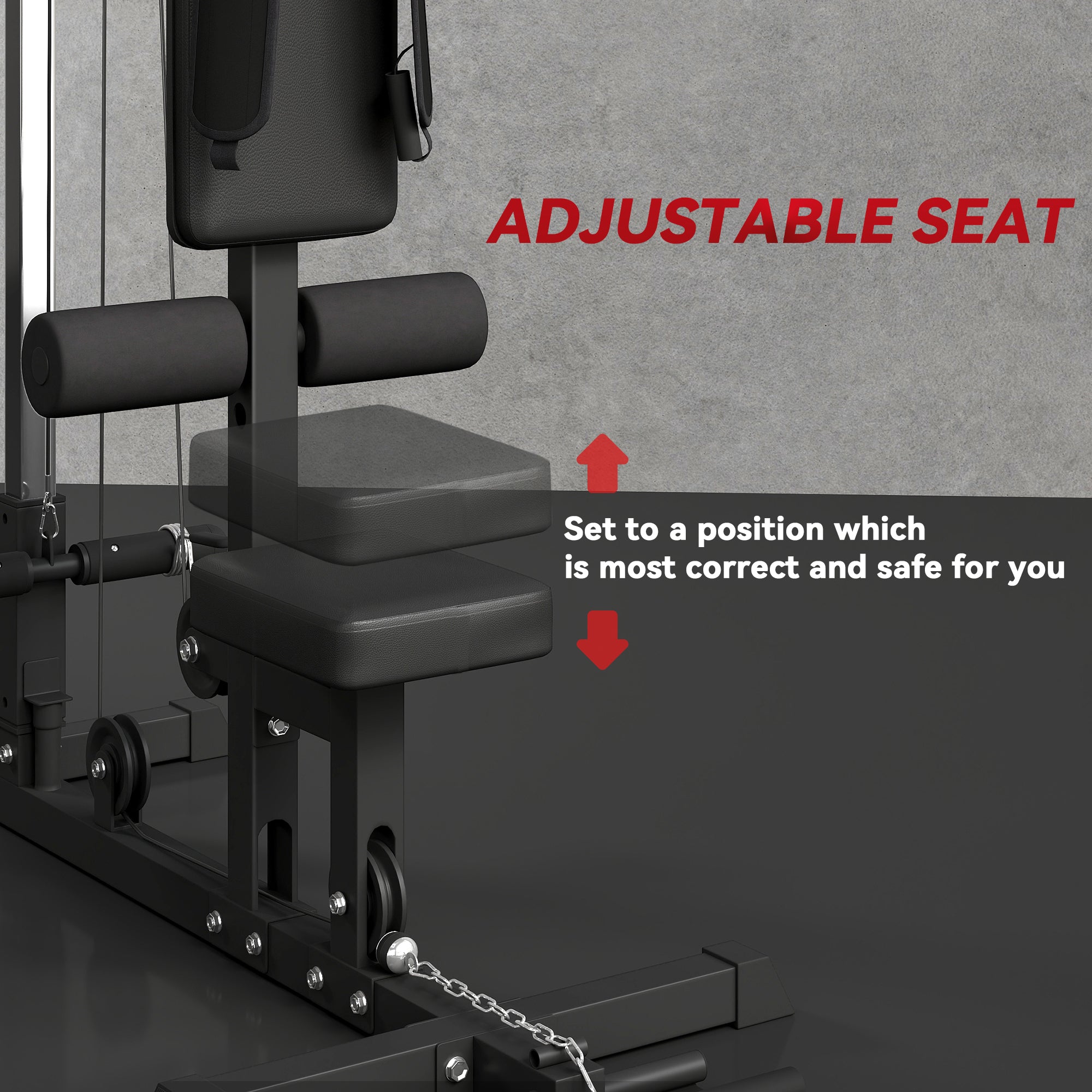 Lat Pull Down Machine, High / Low Pulley Machine with Adjustable Seat and Flip-Up Footplate, Black