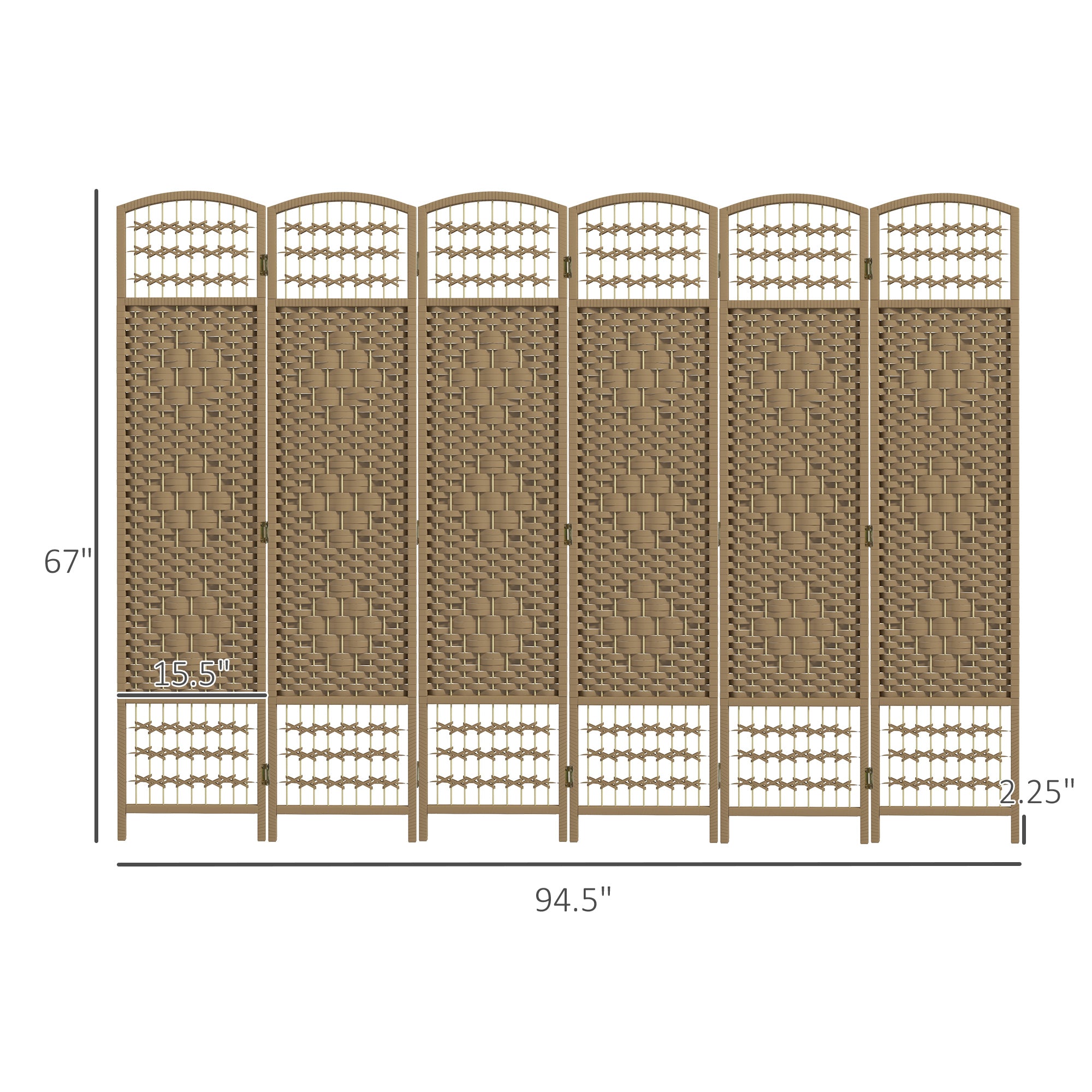6 Panel Folding Room Divider Portable Privacy Screen Wave Fiber Room Partition for Home Office Natural