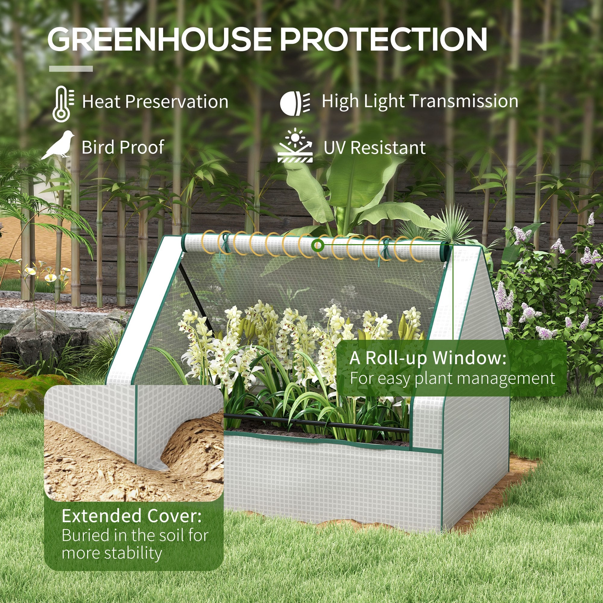 Raised Garden Bed, Outdoor Metal Planter Box with Mini Greenhouse, White and Brown - White, Brown - Image 5