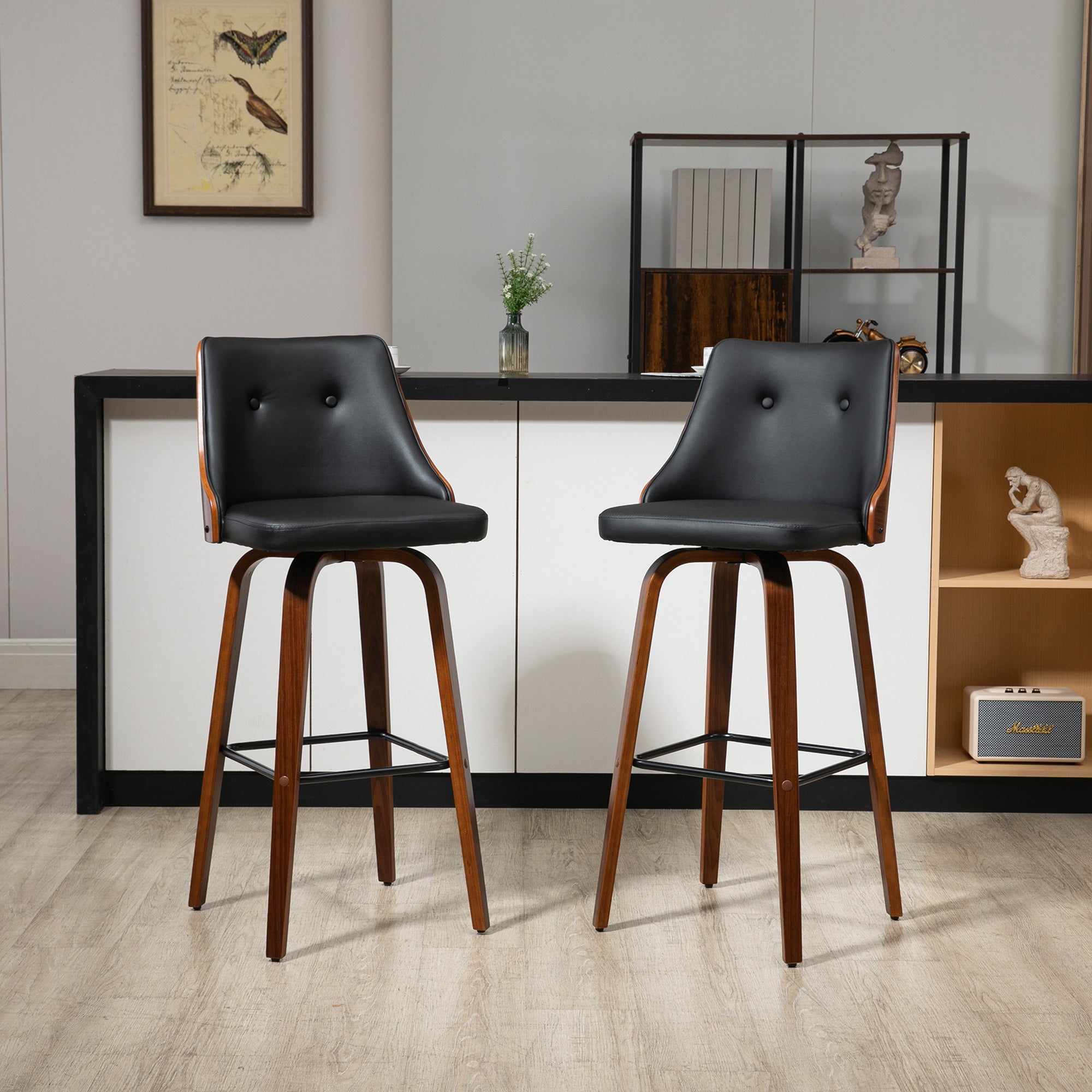 Bar Height Bar Stools Set of 2, Black
