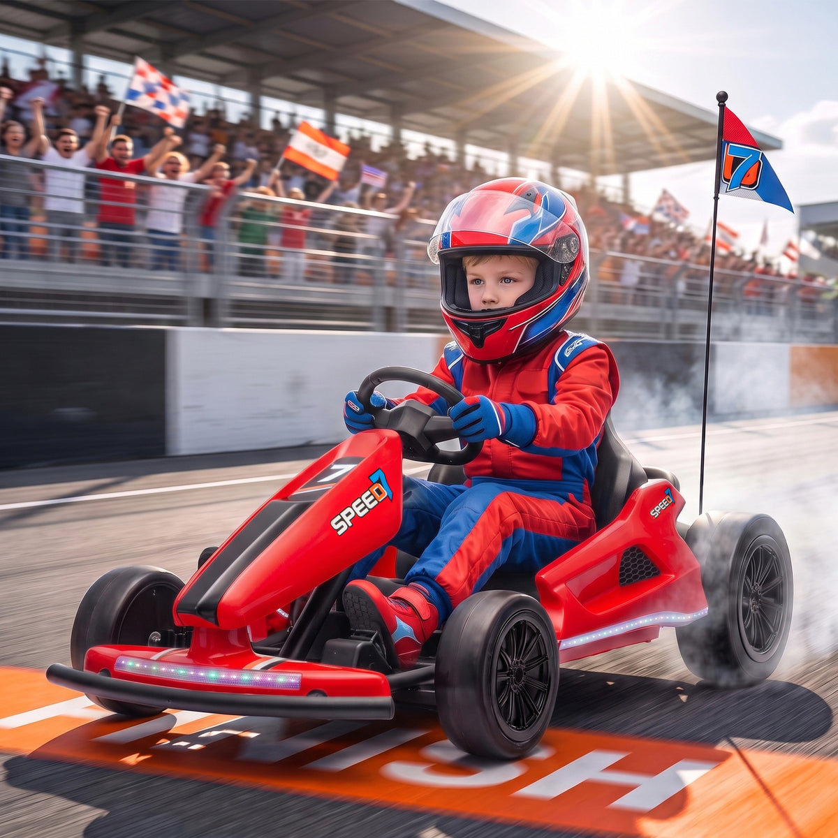 24V Electric Drift Go Kart for Kids with Dual Motors, Soft Start, PU Wheels, 7.5MPH High Speed, for Ages 6-14, Red
