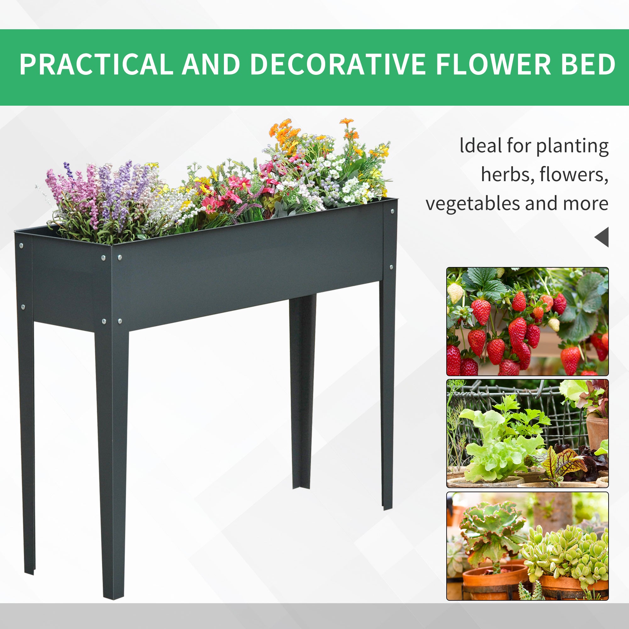 Metal Raised Garden Bed, Elevated Planter Box with Legs and Drain Holes, Dark Gray - Grey - Image 5