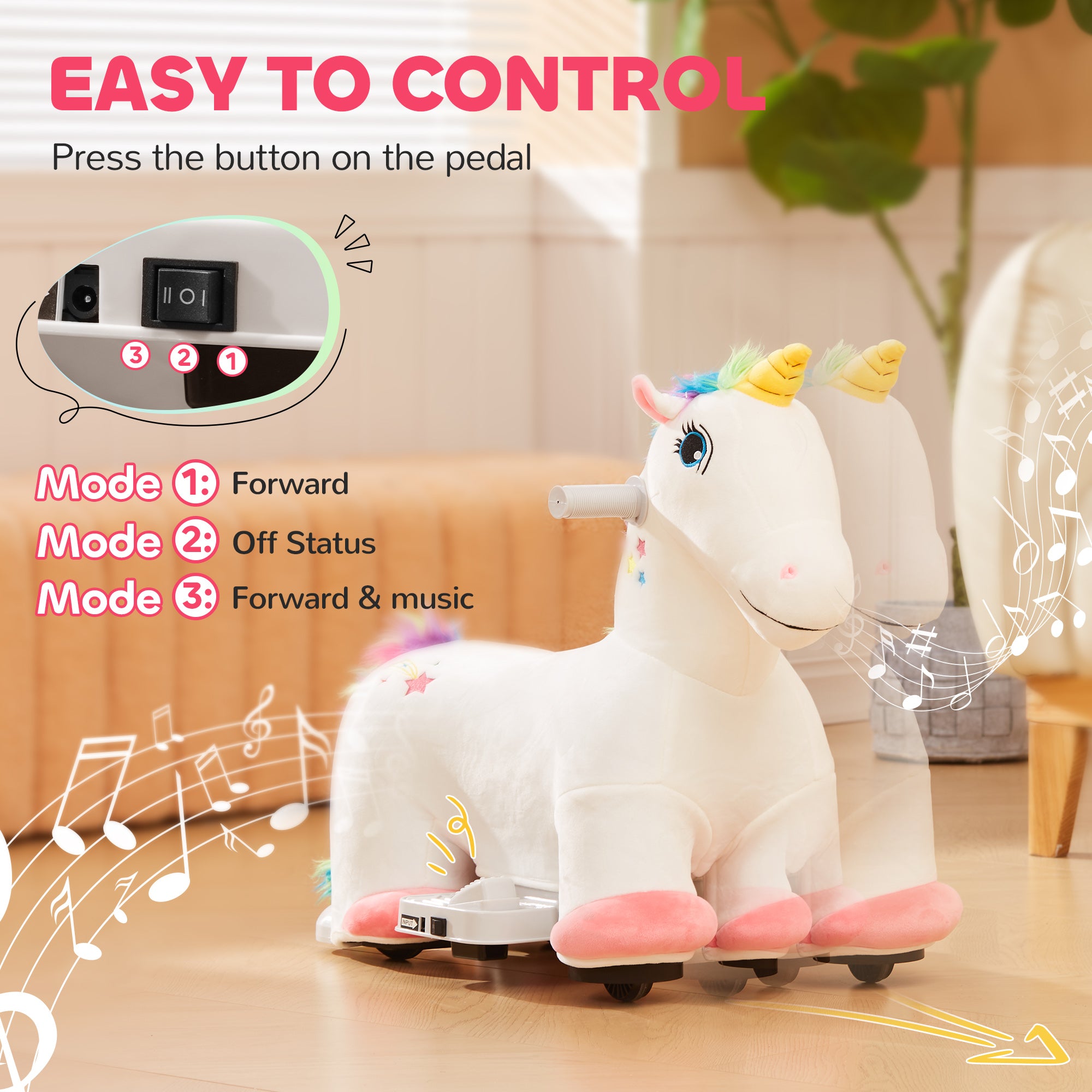 Kids Ride on Unicorn, 6V Battery Powered Electric Ride on Animal Toy w/ Music Forward, Foot Pedal for Aged 18-36 Months